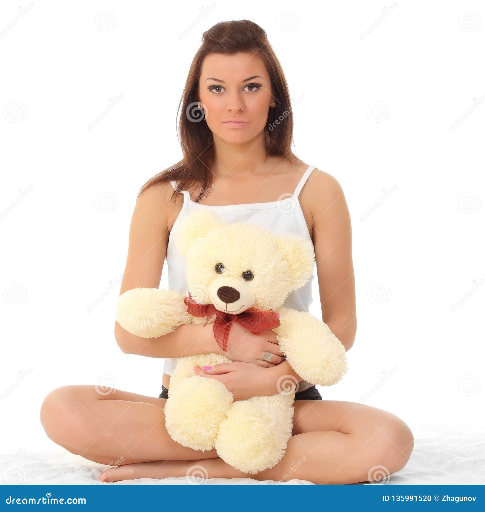 Girl in Lingerie with a Teddy Bear Stock Photo - Image of happy, furry:  135991520