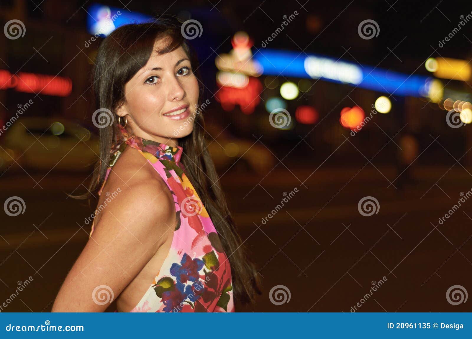 Young girl on street stock image. Image of lights, evening - 20961135