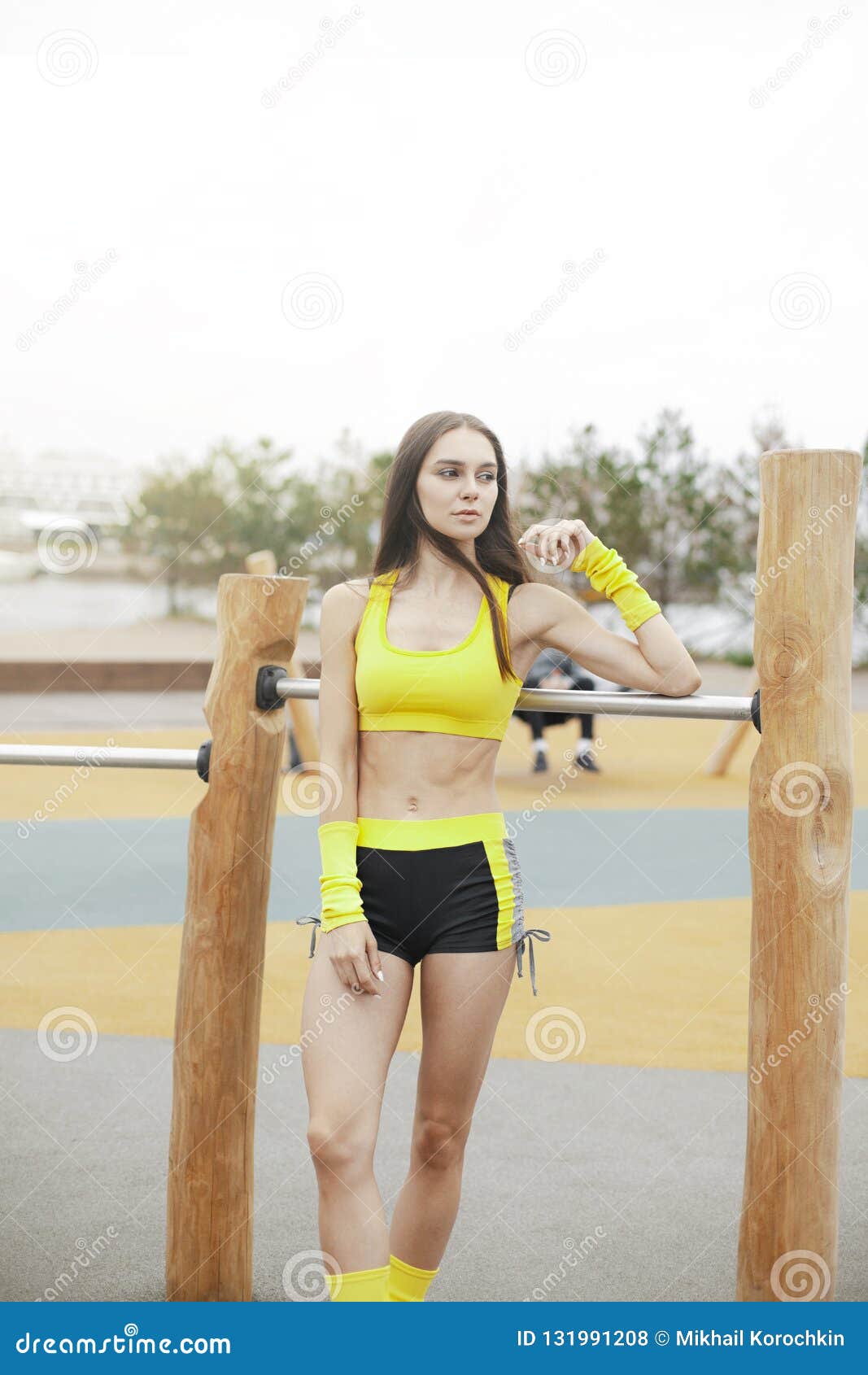 Young Girl in Yellow Tracksuit on Training Ground Stock Photo - Image ...