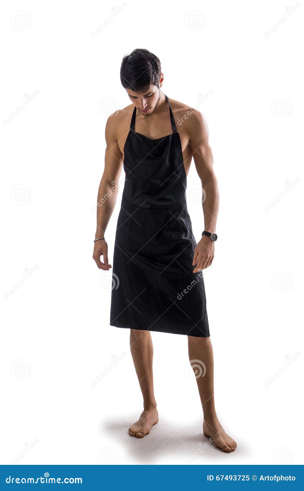 Young Shirtless Chef Or Waiter Wearing Only Apron Stock Image Image Of People Black 67493725 