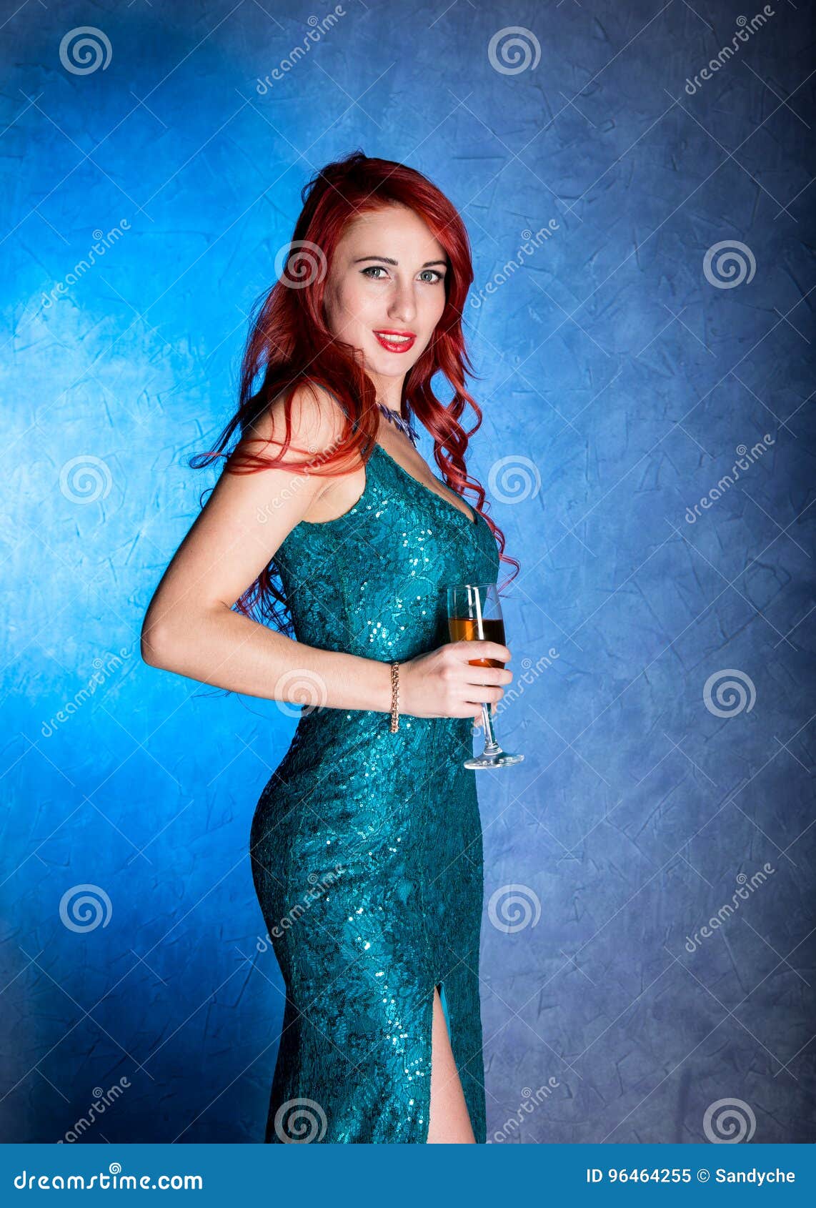 Young Woman with Big Boobs in Blue Elegant Dress Holding Wineglass with  Champagne Stock Image - Image of cheerful, adult: 96464255