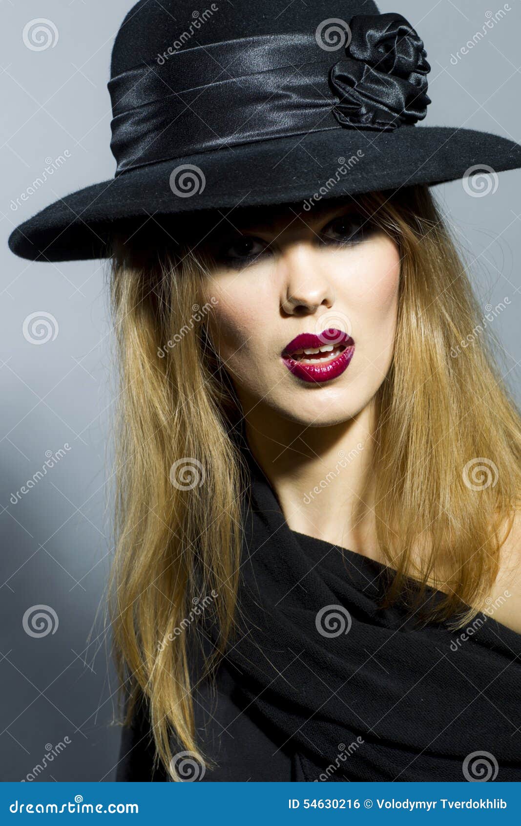 Young Woman in Black Retro Hat Stock Photo - Image of beauty, caucasian ...