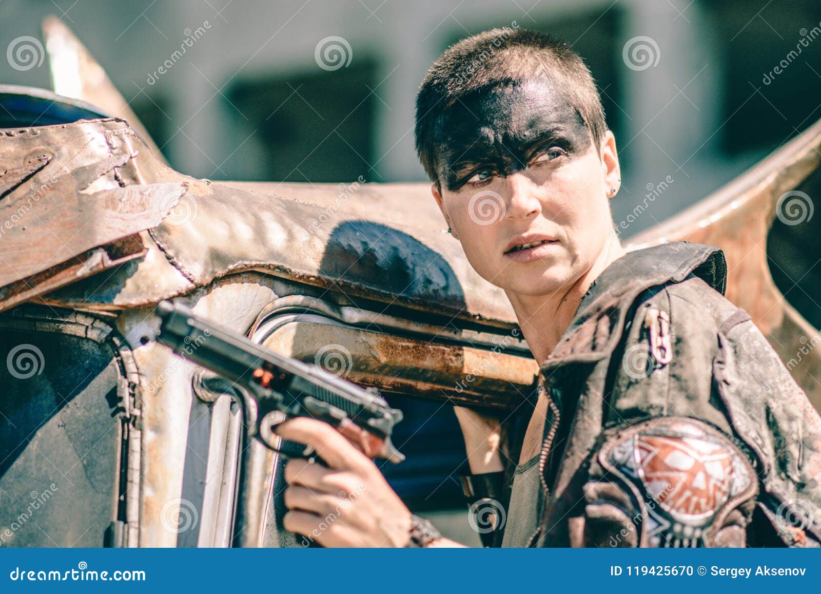 young woman with a short hair in a post-apocalyptic world