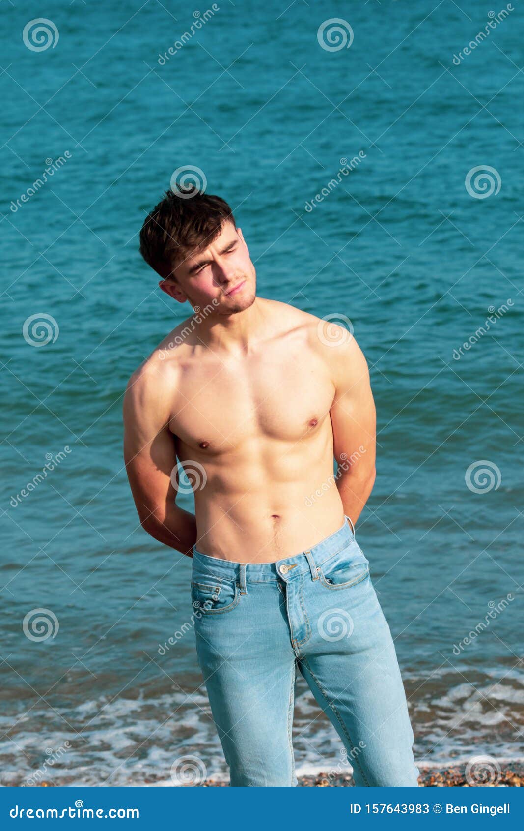 Shirtless on a beach stock image. Image of person, strong - 157643983
