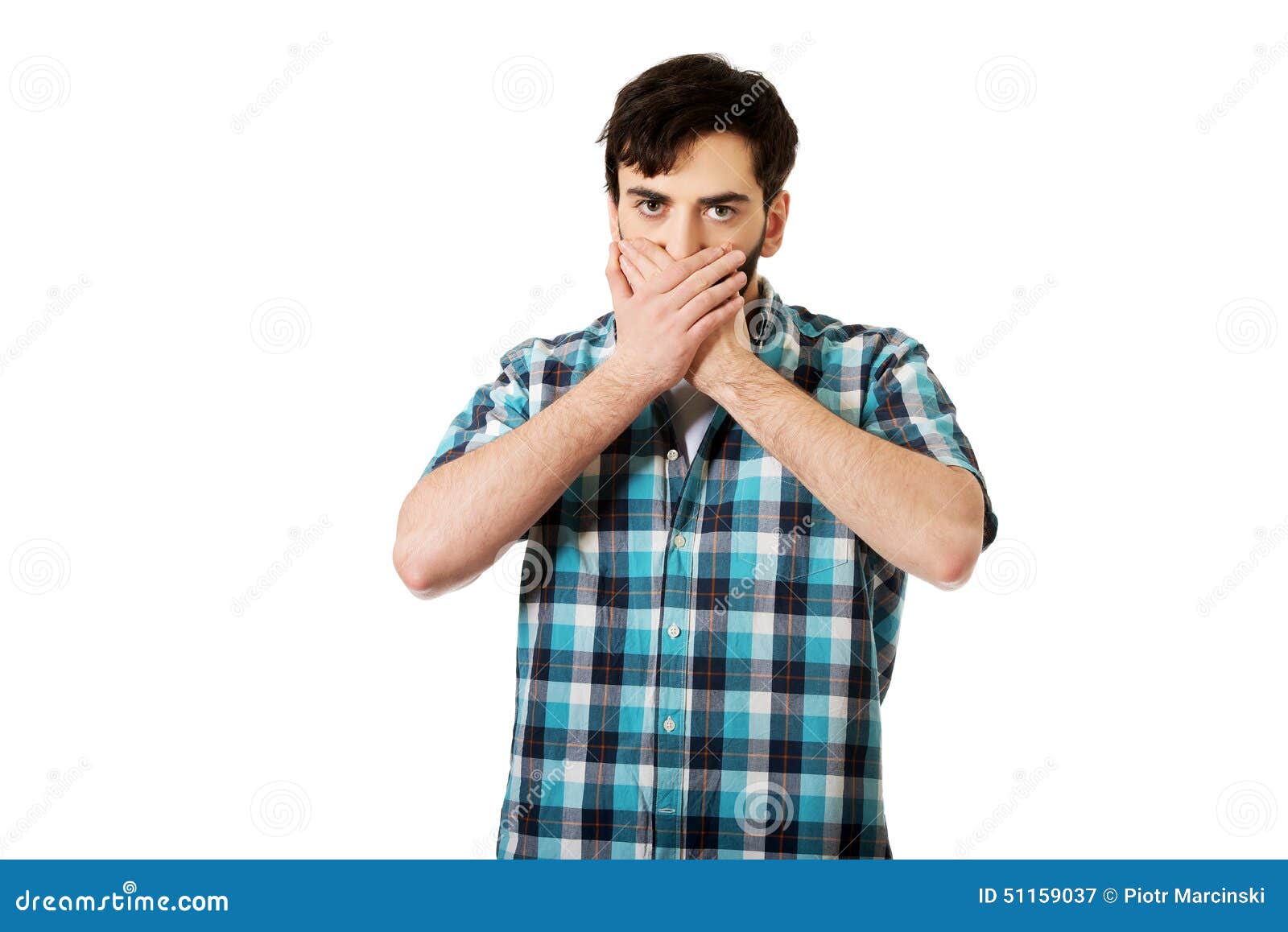 Young Shocked Man Covering His Mouth. Stock Image Image of people