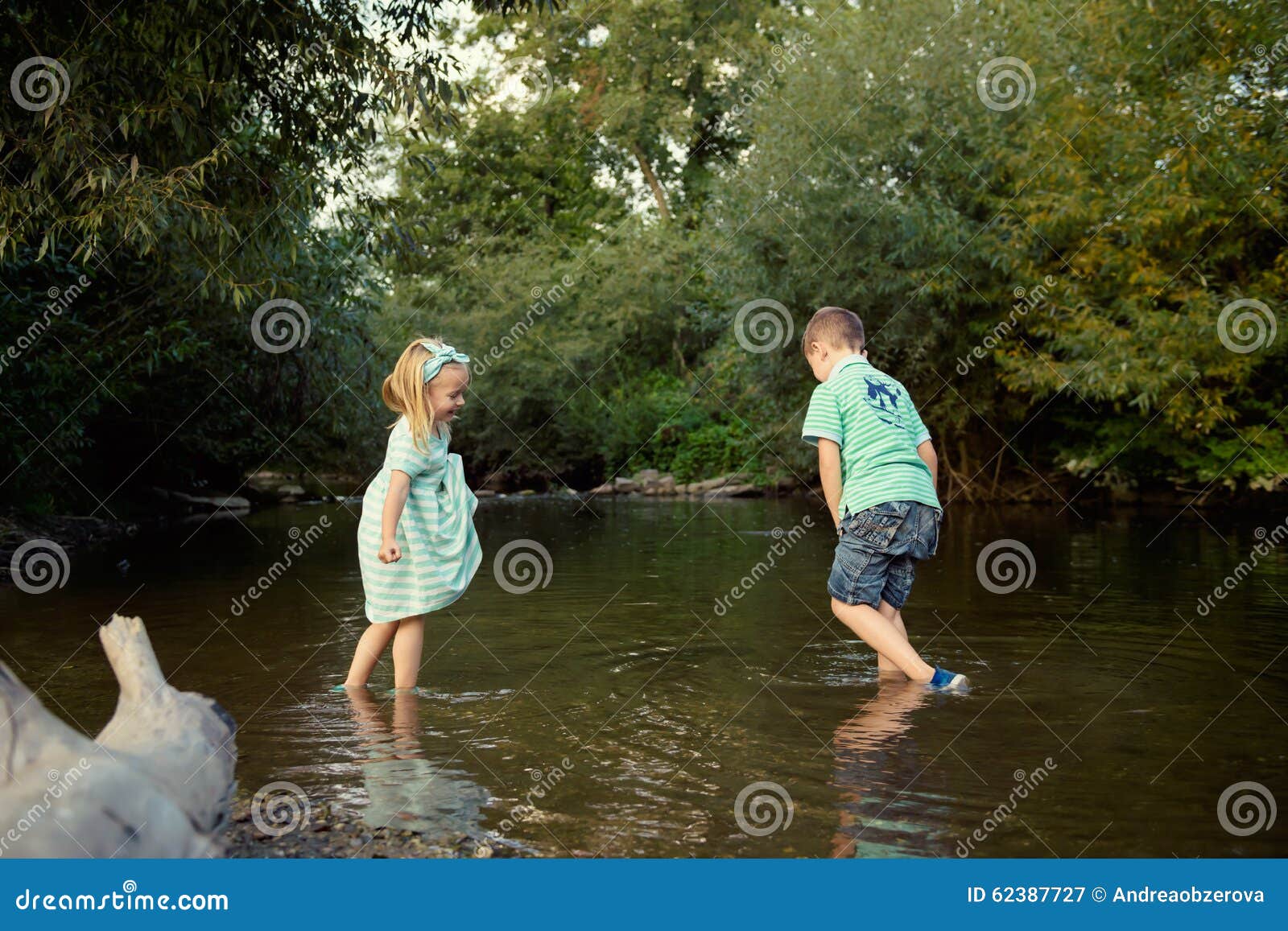 Young Siblings Playing in River Stock Image Image of exploring