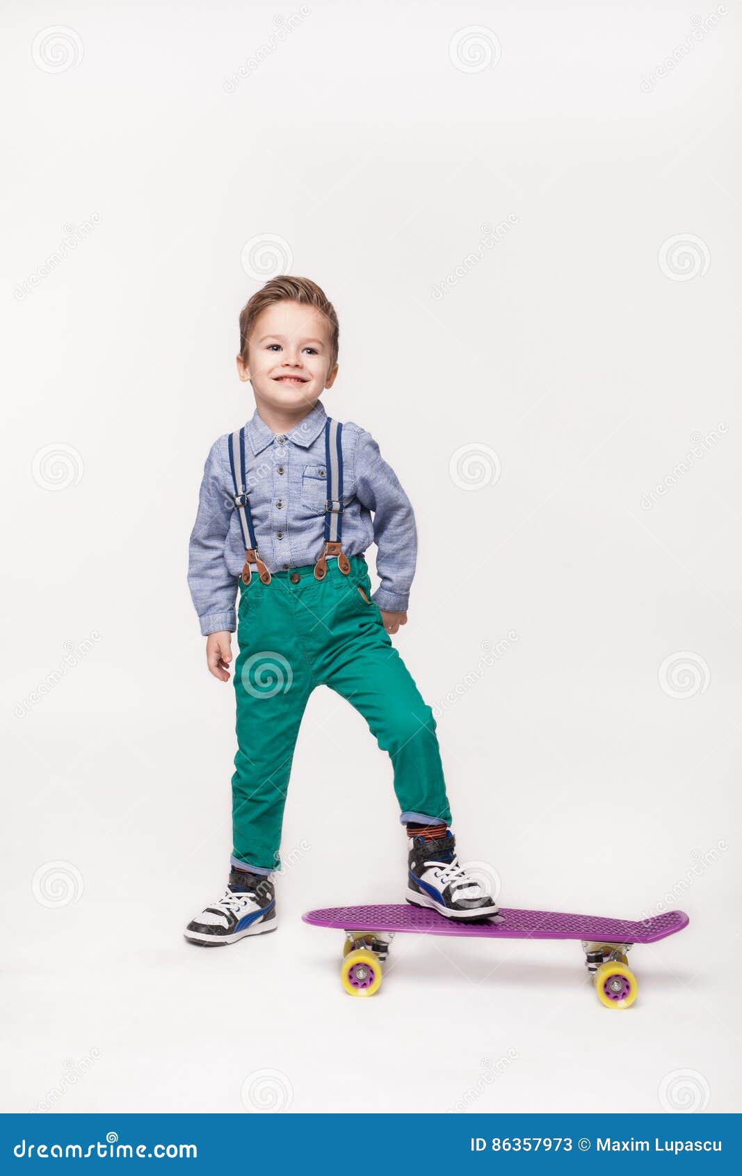 Young Skater Kid Boy Isolated on White Stock Image - Image of length ...