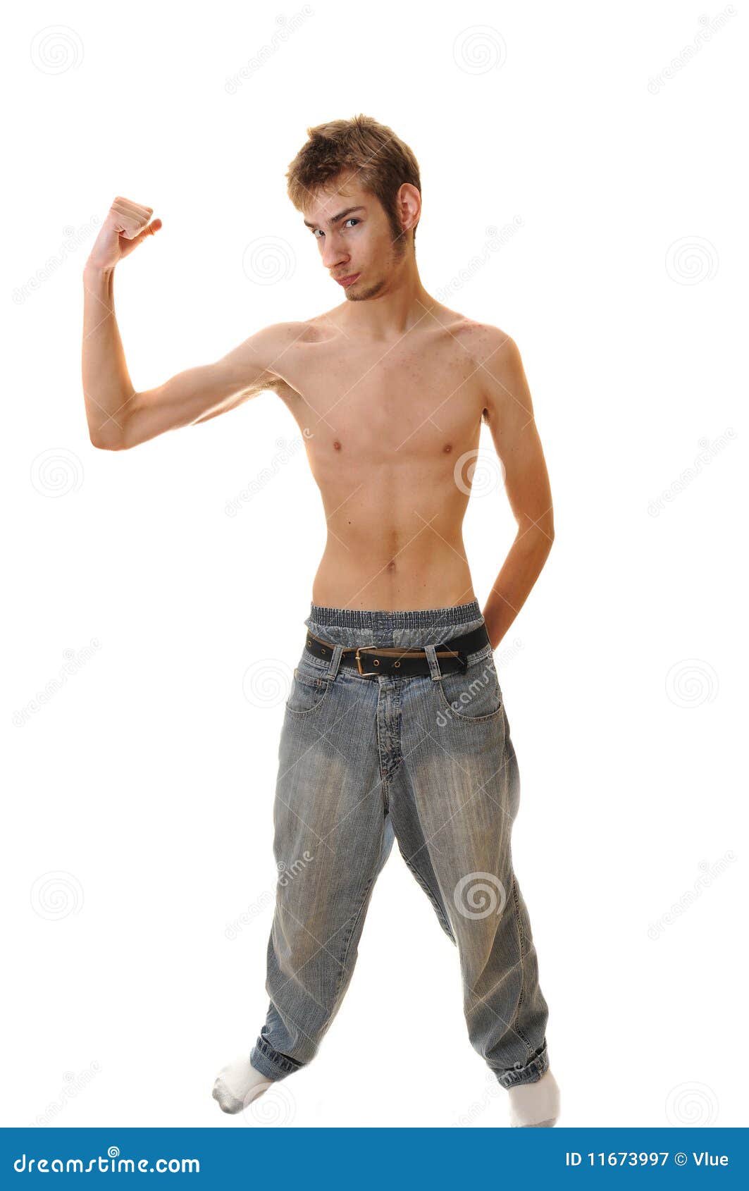 Young Skinny male flexing stock image. Image of shirtless - 11673997