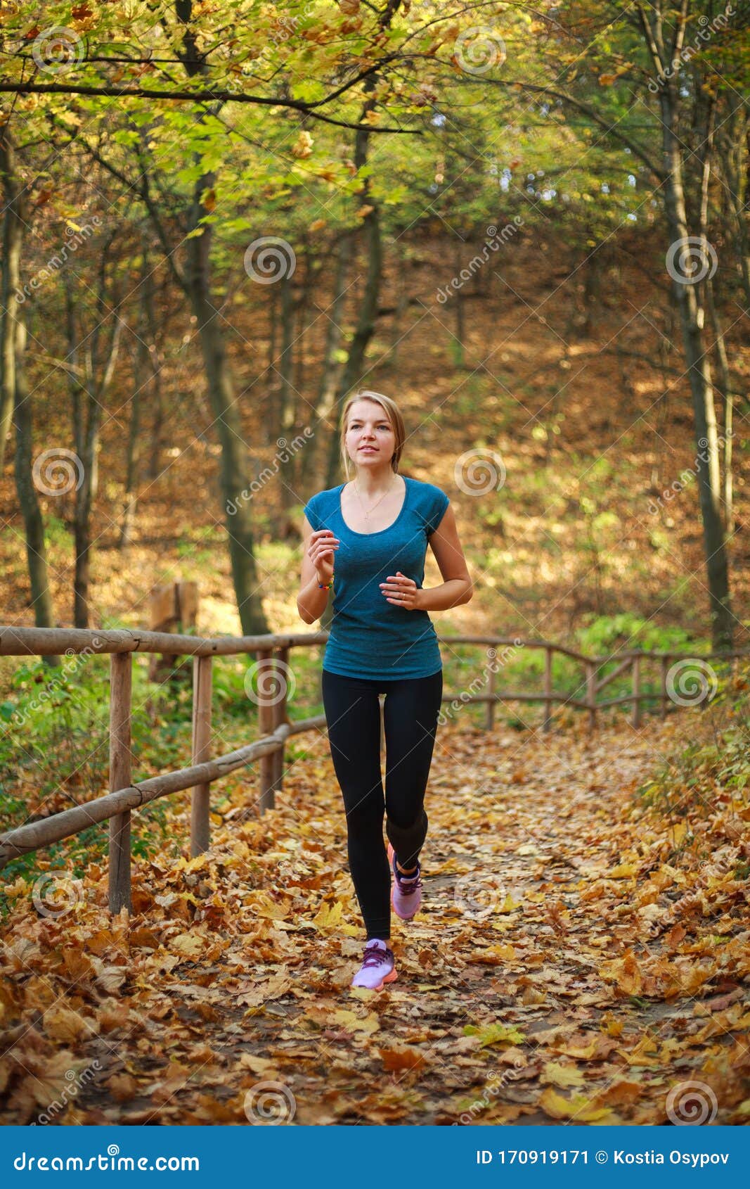 Young Slender Woman Runs in Forest Park, Healthy Lifestyle Outdoors in ...