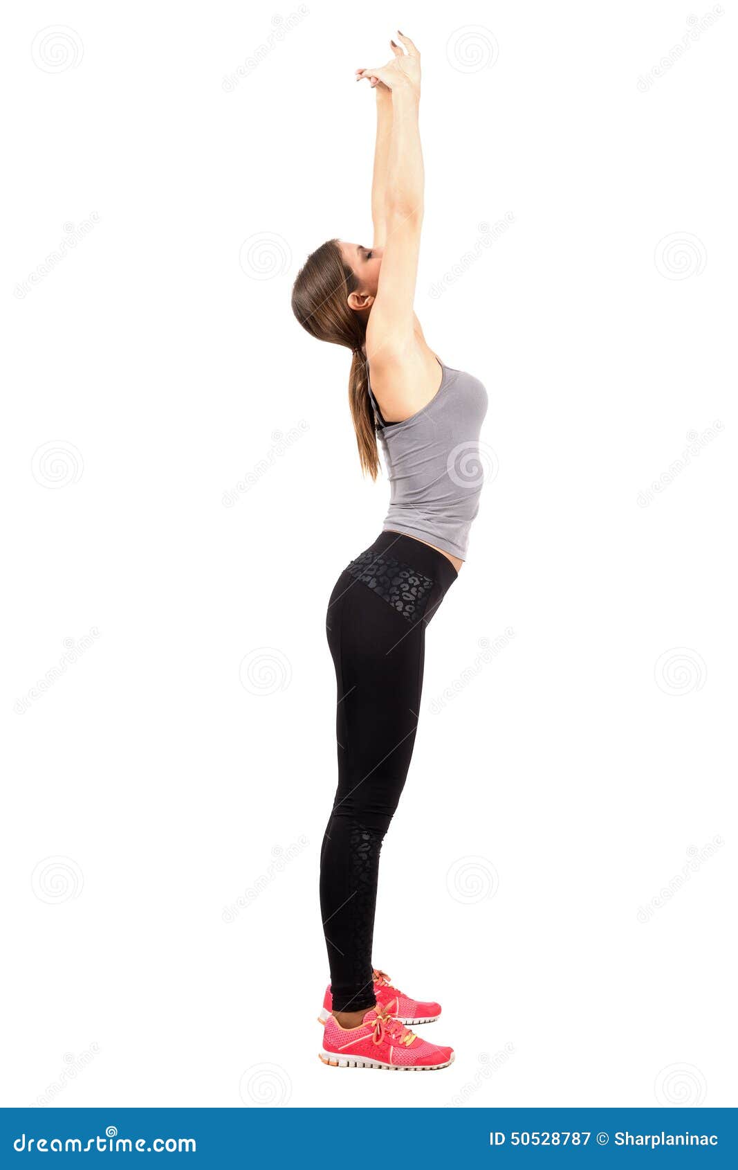 Young Slim and Fit Woman Stretching Back with Arms Raised Up Stock Image -  Image of runner, active: 50528787