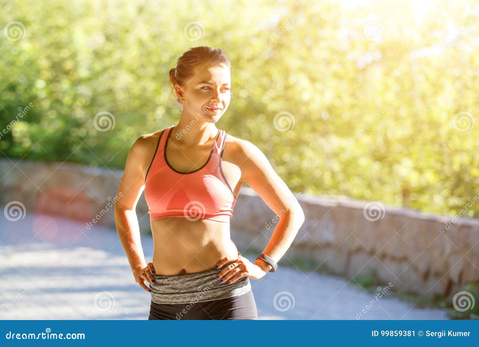 Young Slim Girl Resting after Run Training in Park Stock Image - Image ...