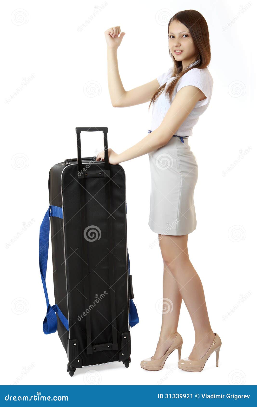 A Young, Slim Girl Teenager 16 Years Old, Stands Next To a Huge, Black  Suitcase on Wheels. Teen Girl Hitchhiking. Stock Image - Image of luggage,  brown: 31339921