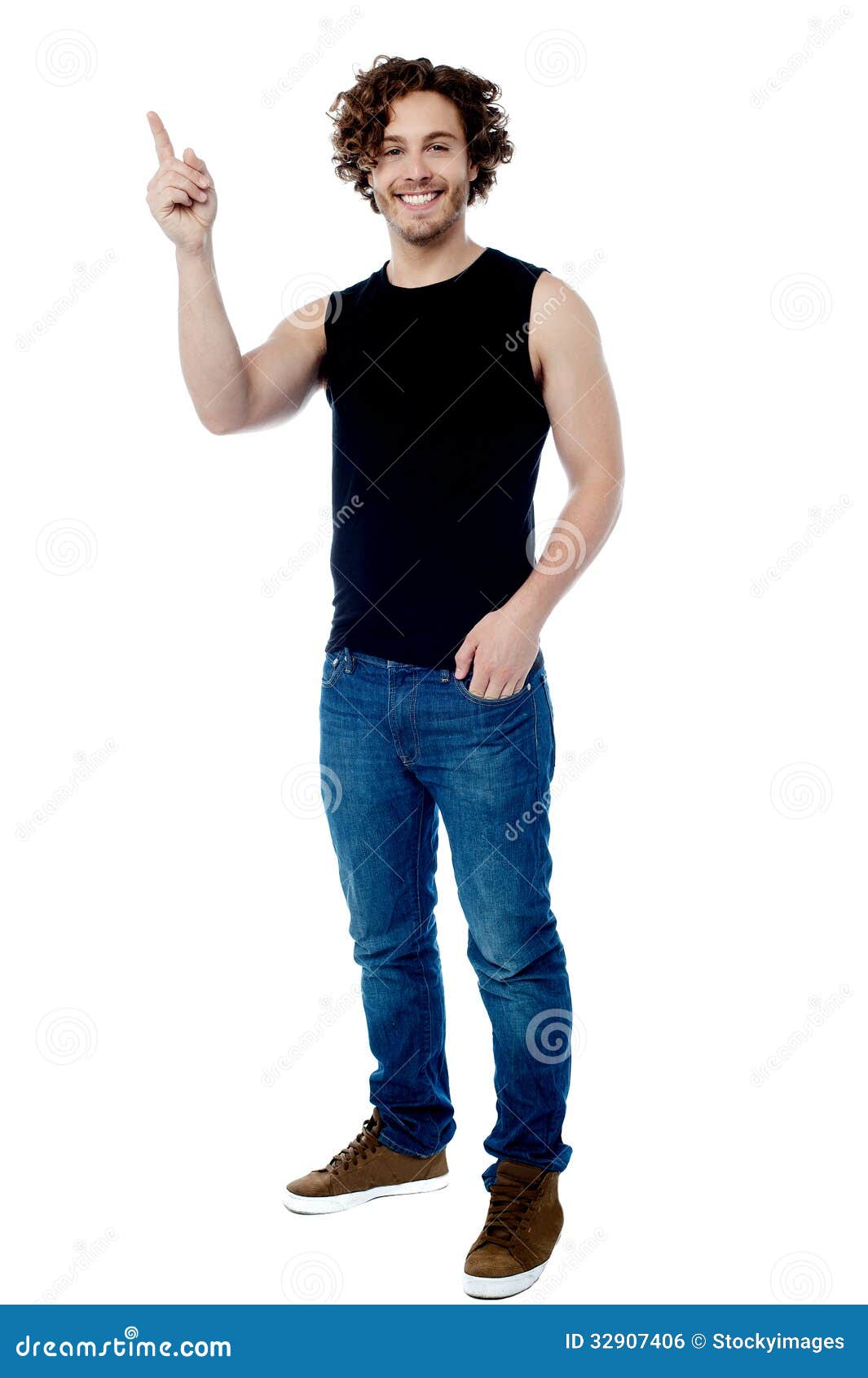 Young Smart Guy Pointing Upwards Stock Photo Image of caucasian