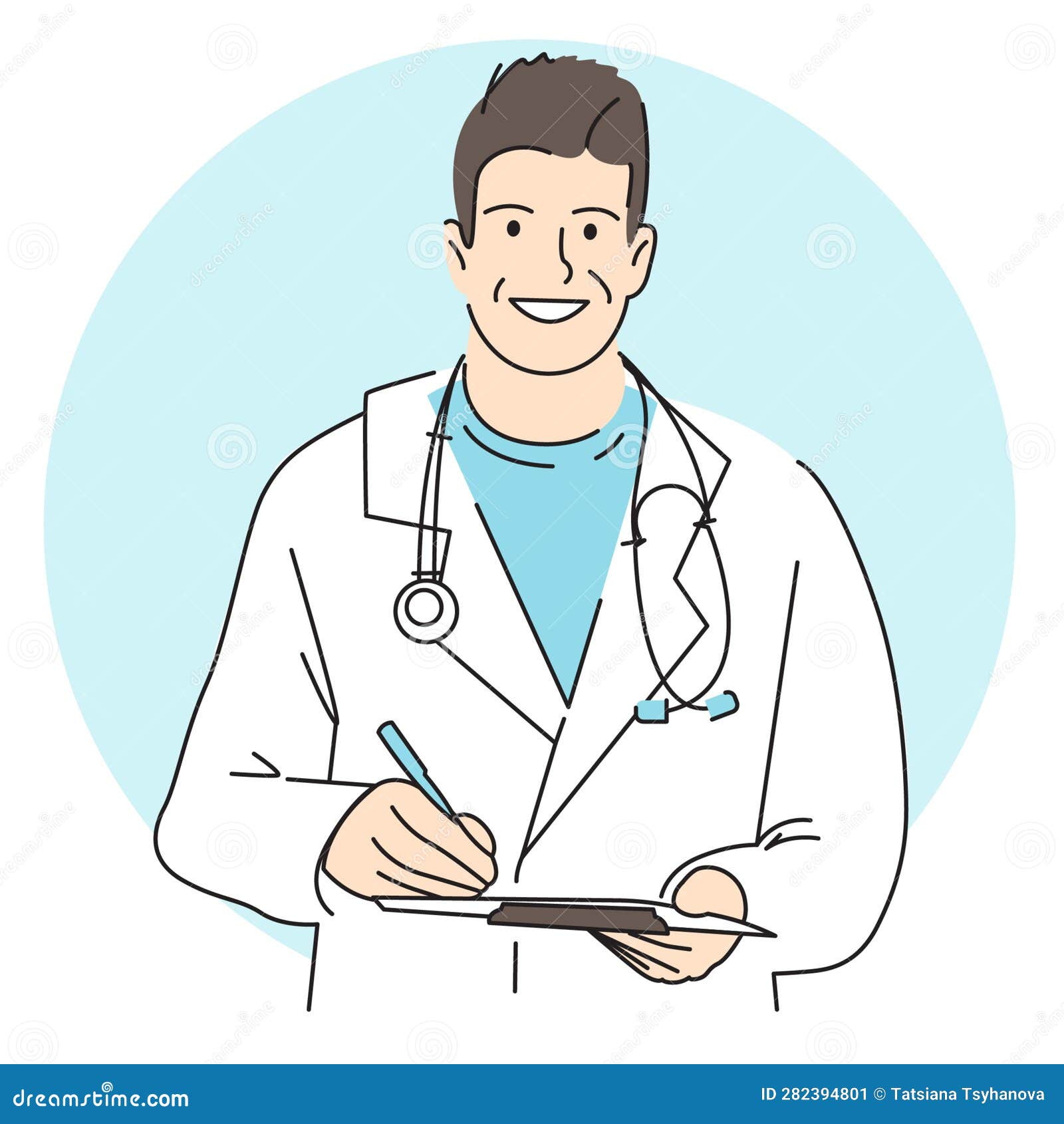 Young Smiling Doctor in White Coat with Stethoscope Stock Vector