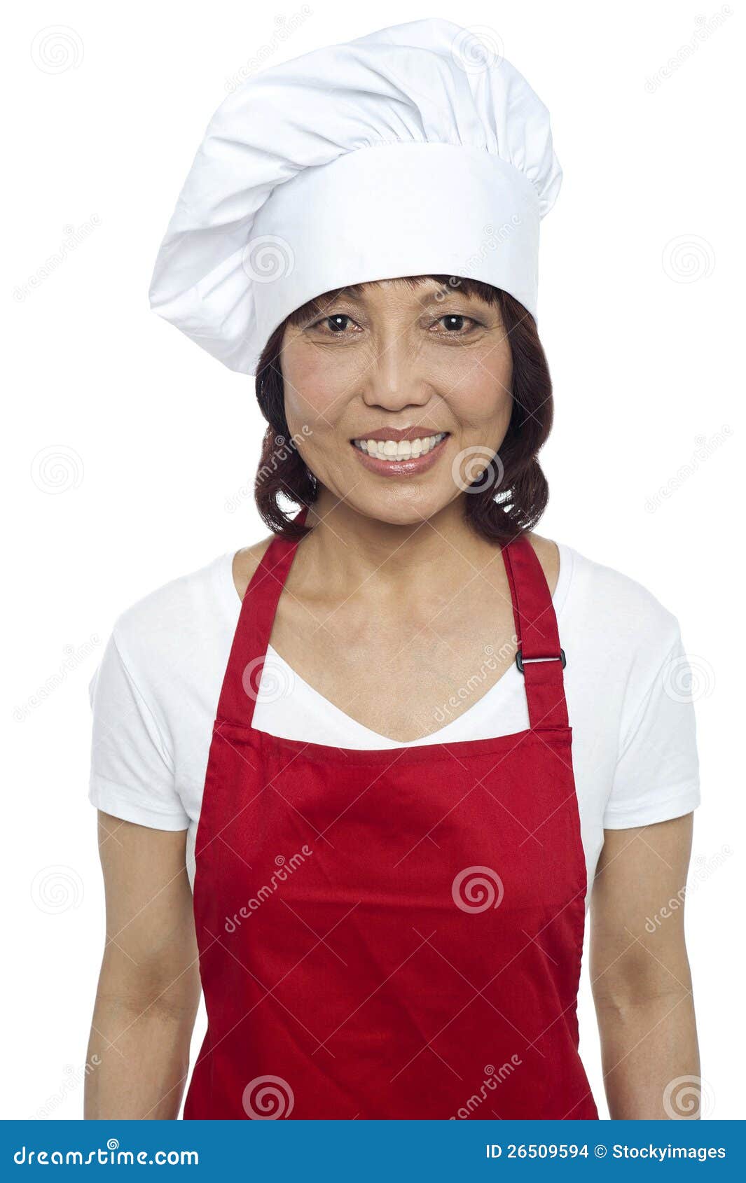 Young Smiling Female Chef Wearing Red Apron Stock Images Image 26509594