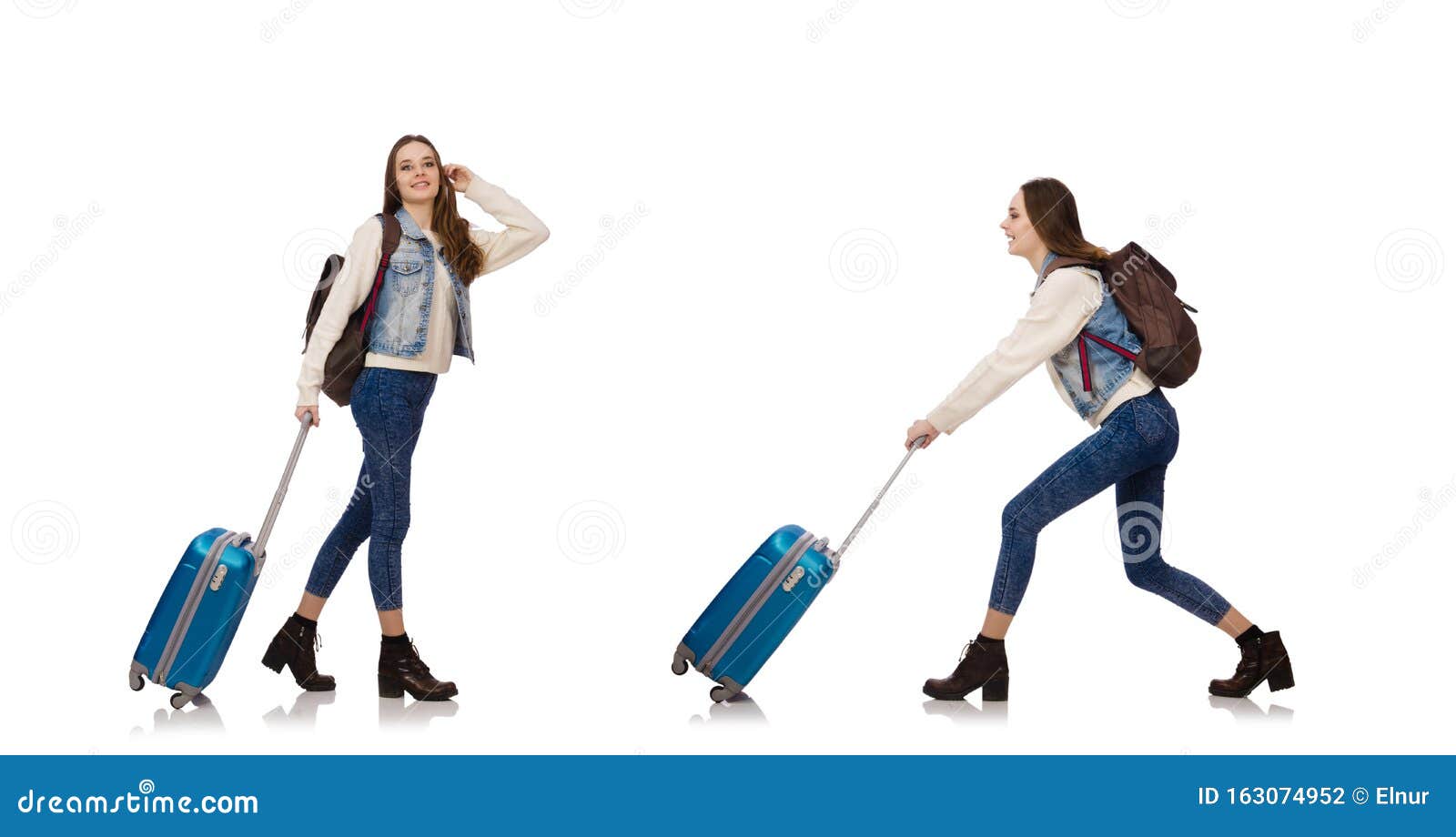 Young Smiling Girl with Bag Isolated on White Stock Photo Image of