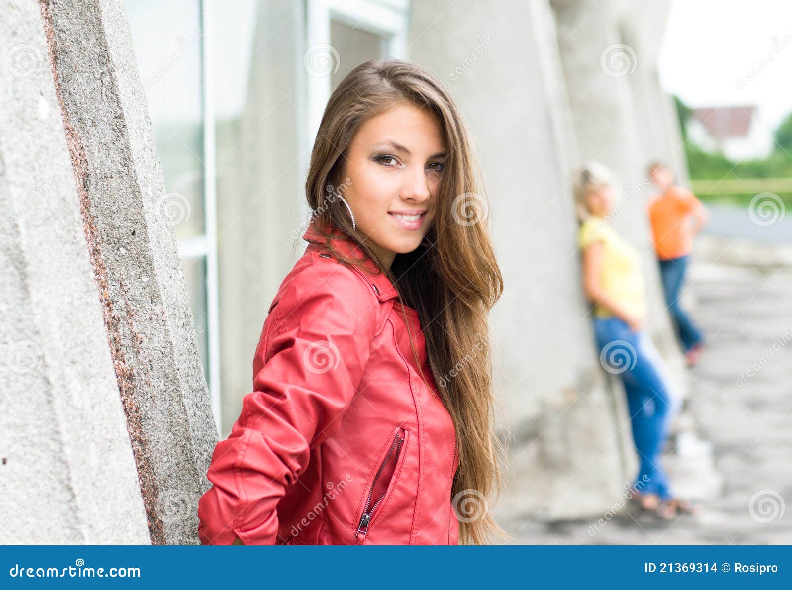 Young Smiling Girl in Red Jacket Stock Photo Image of fashionable