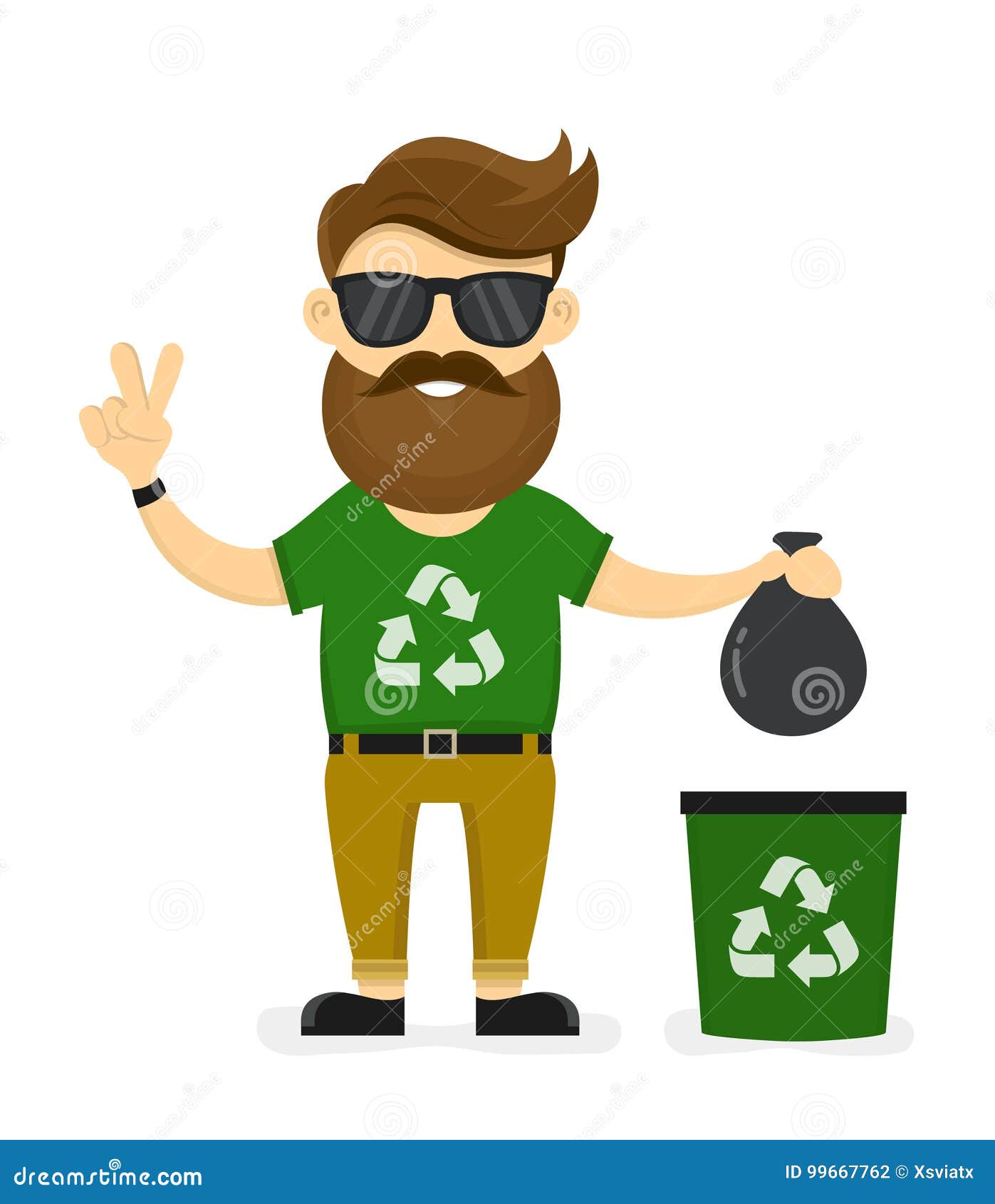 Young Smiling Happy Beard Hipster Eco Stock Vector - Illustration of  environment, male: 99667762