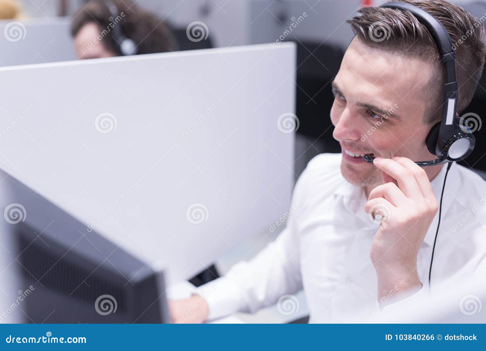 Male Call Centre Operator Doing His Job Stock Photo Image of