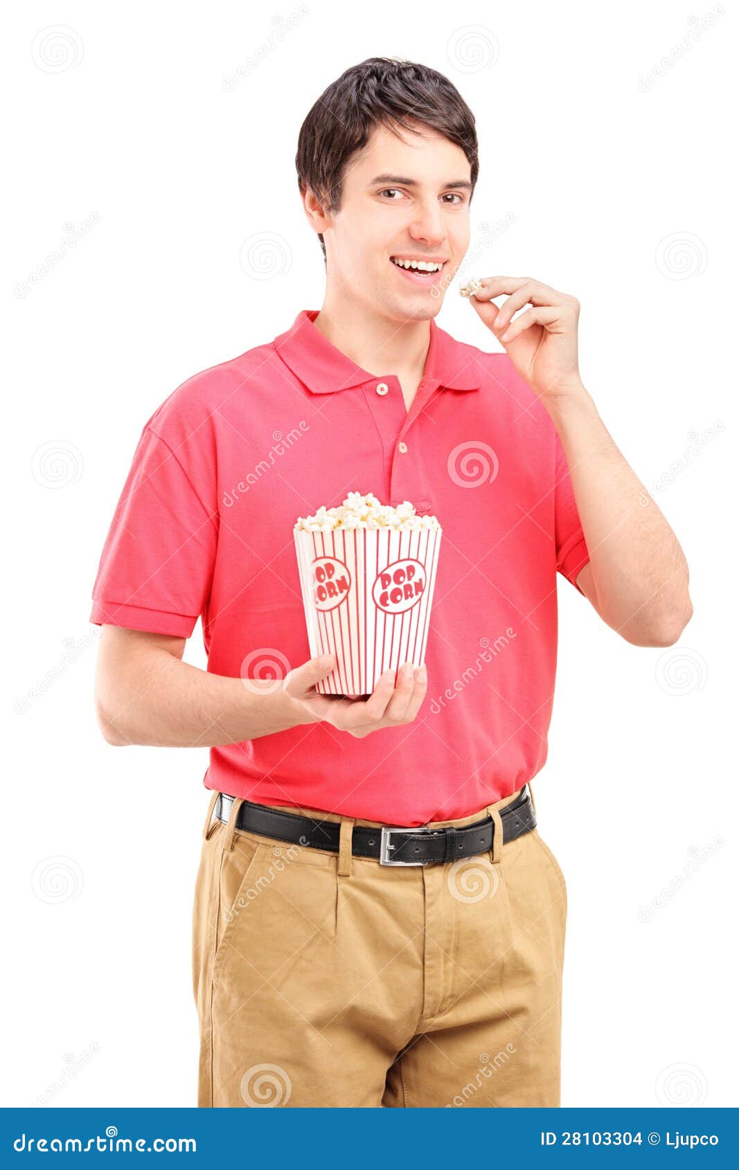 Young Smiling Man Eating Popcorn Stock Photo Image of person, eating