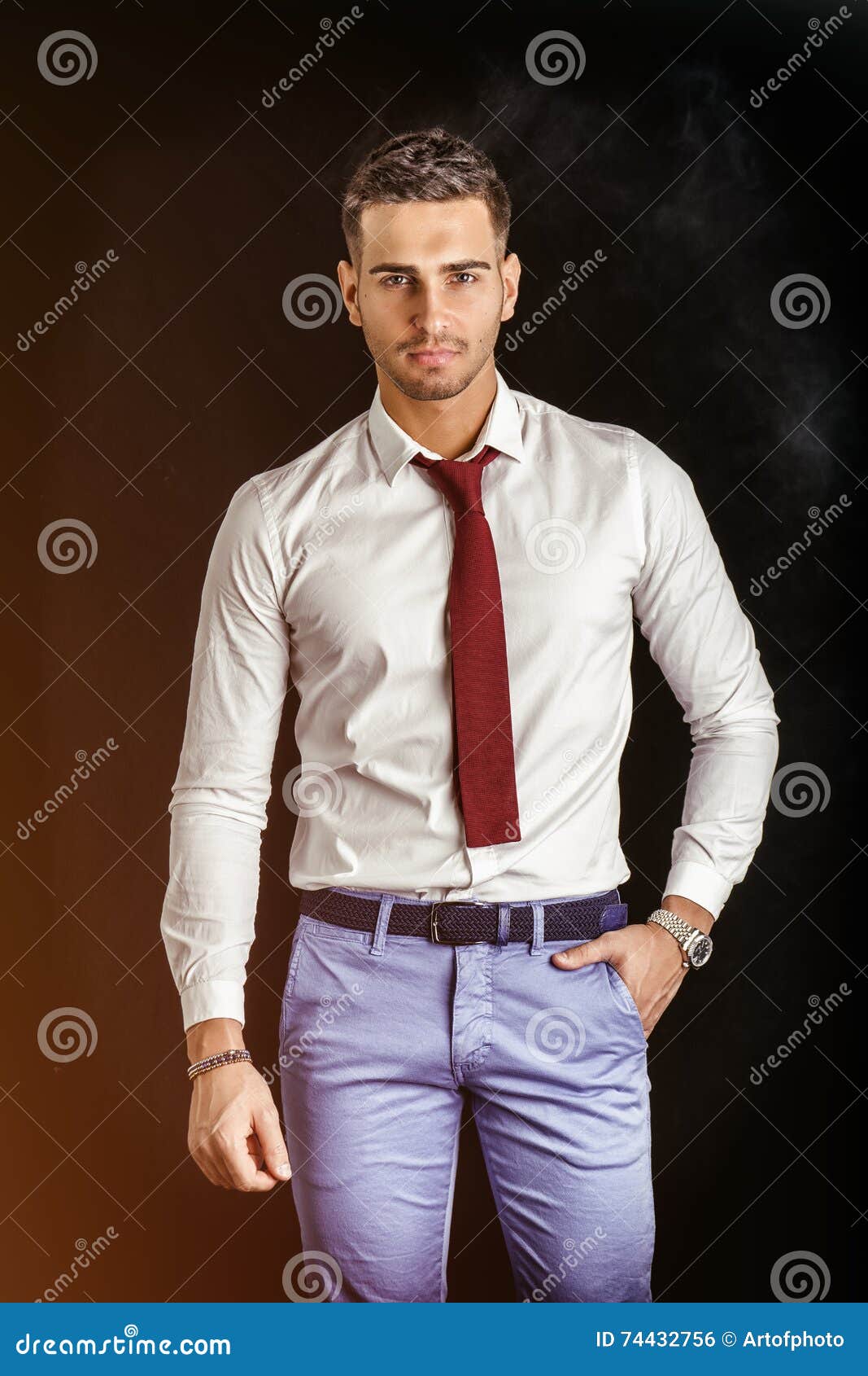 Young Smiling Man in White Shirt and Red Tie Stock Photo - Image of ...