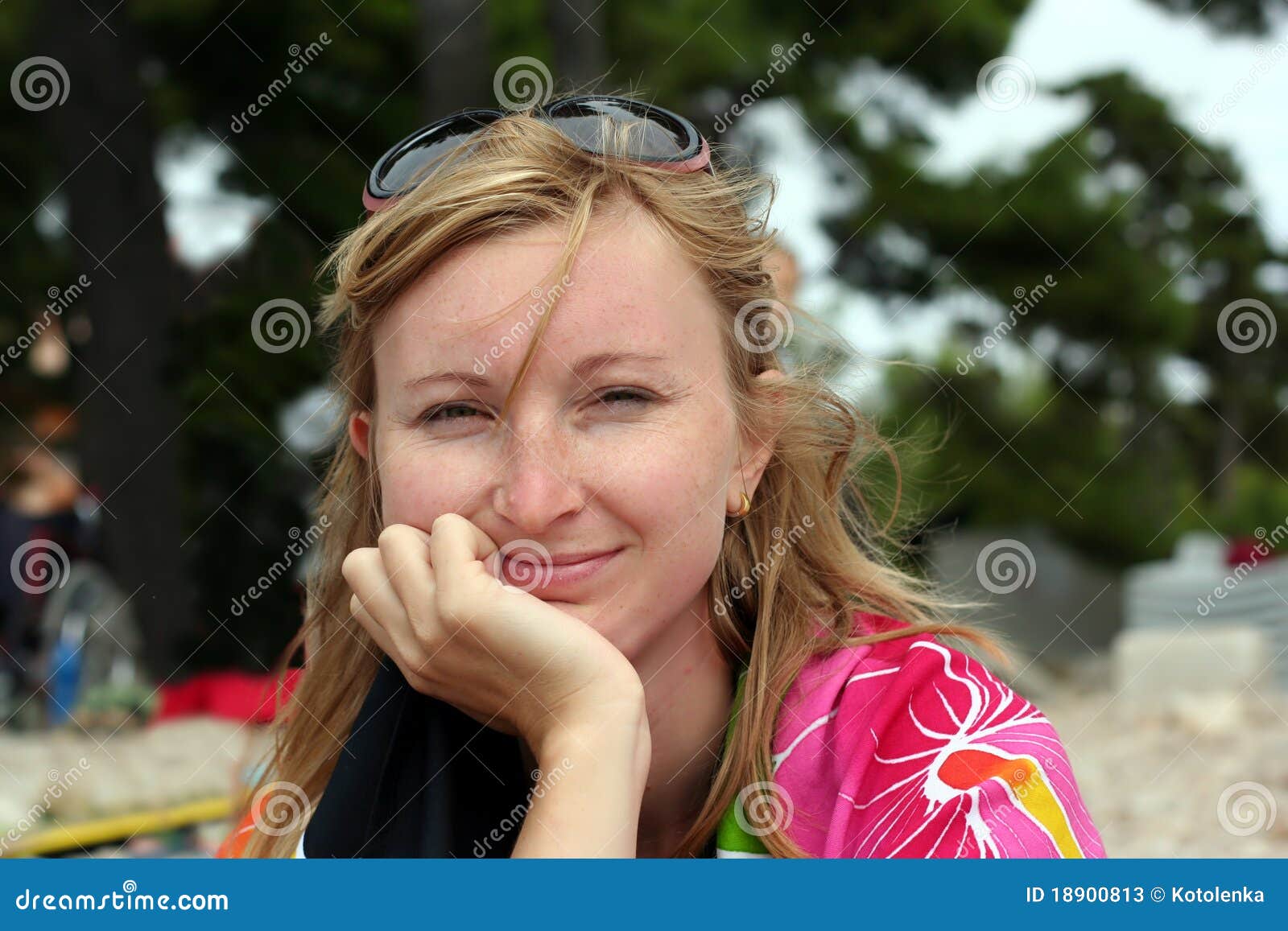 Young Smiling Woman with Sunglasses on a Head Stock Image Image of