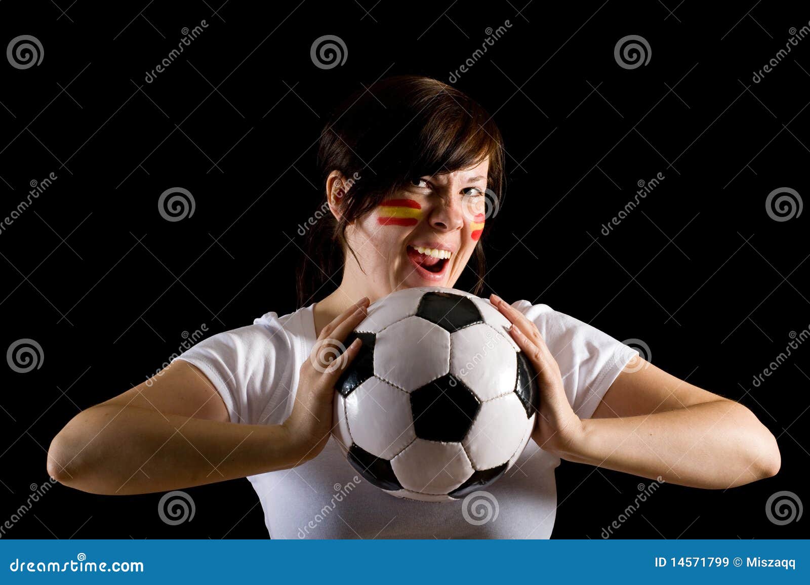 Young Spanish Female Supporter Hold Ball Stock Image Image of