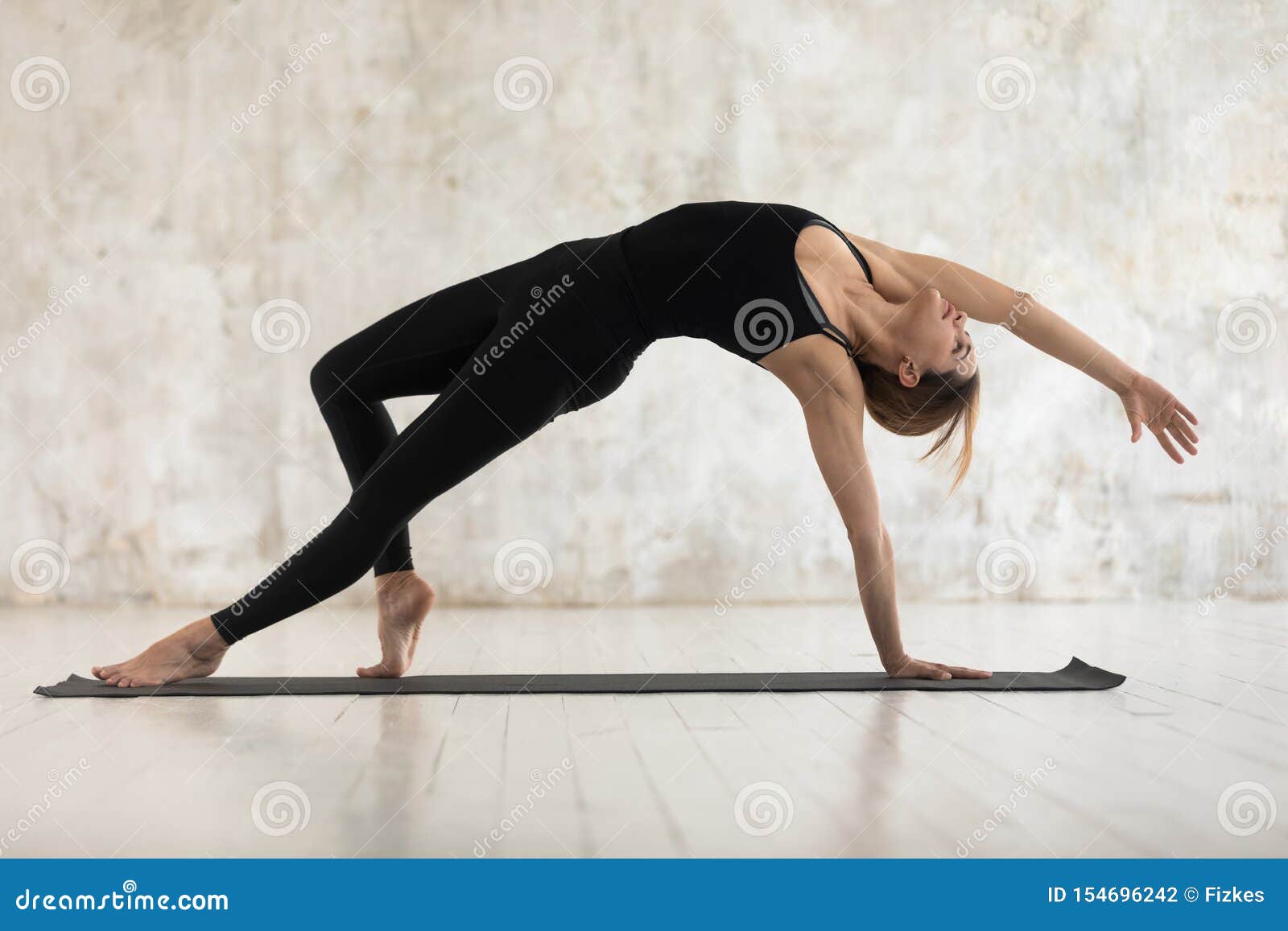 Young Sportive Woman Doing Yoga Wild Thing Camatkarasana Exercise Stock ...