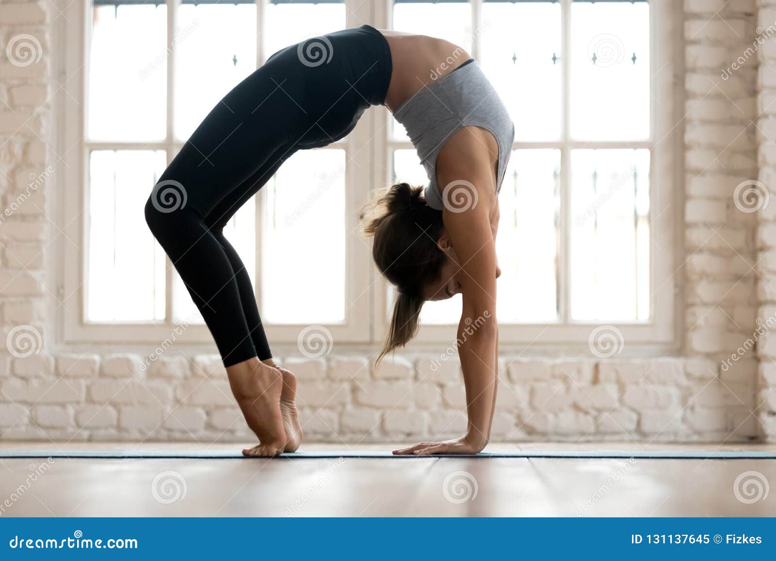 Young Sporty Attractive Woman Practicing Yoga, Plank Pose 
