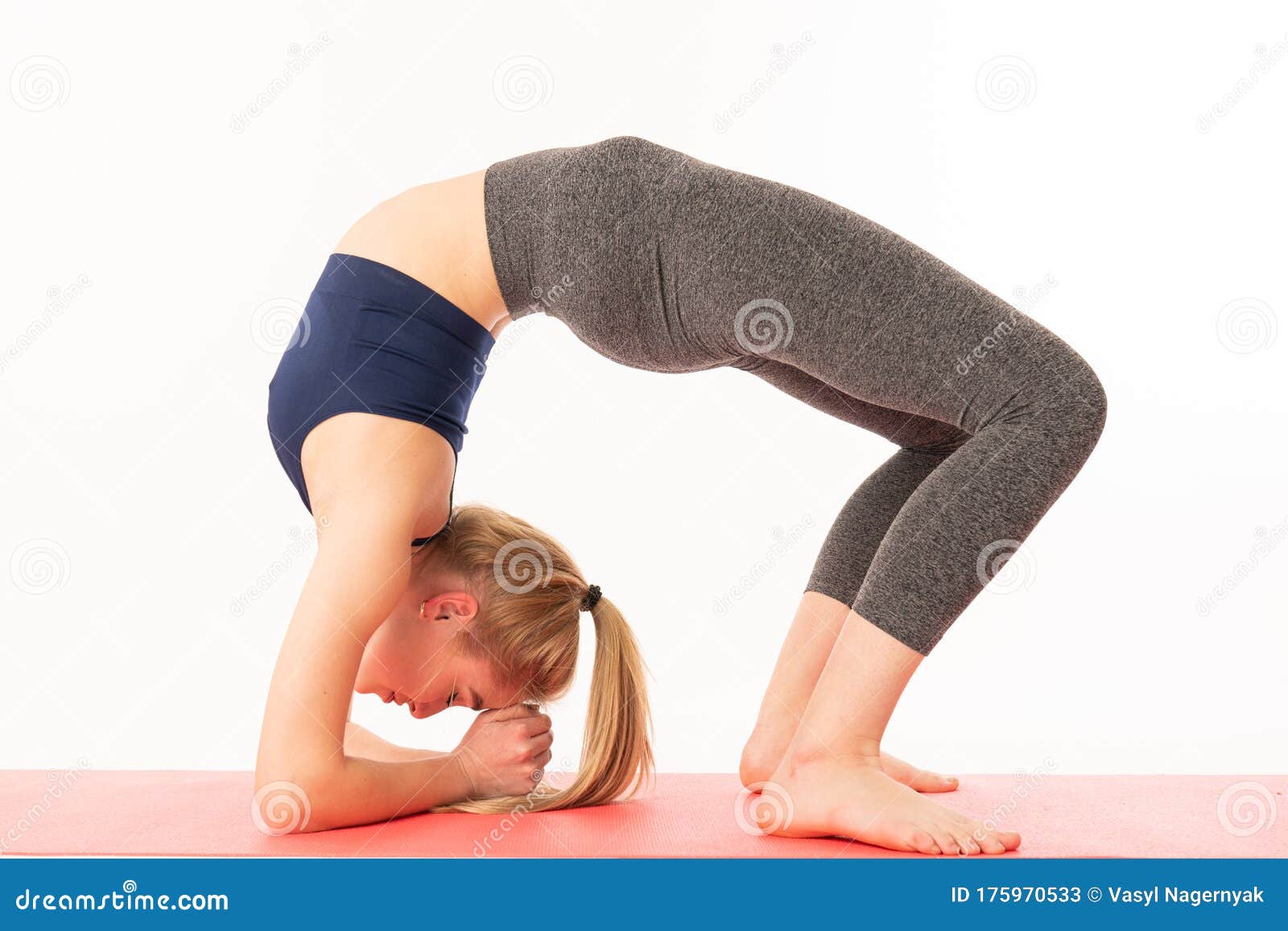 Young Sporty Woman Practicing Yoga, Doing Wild Thing, Flip-the-Dog