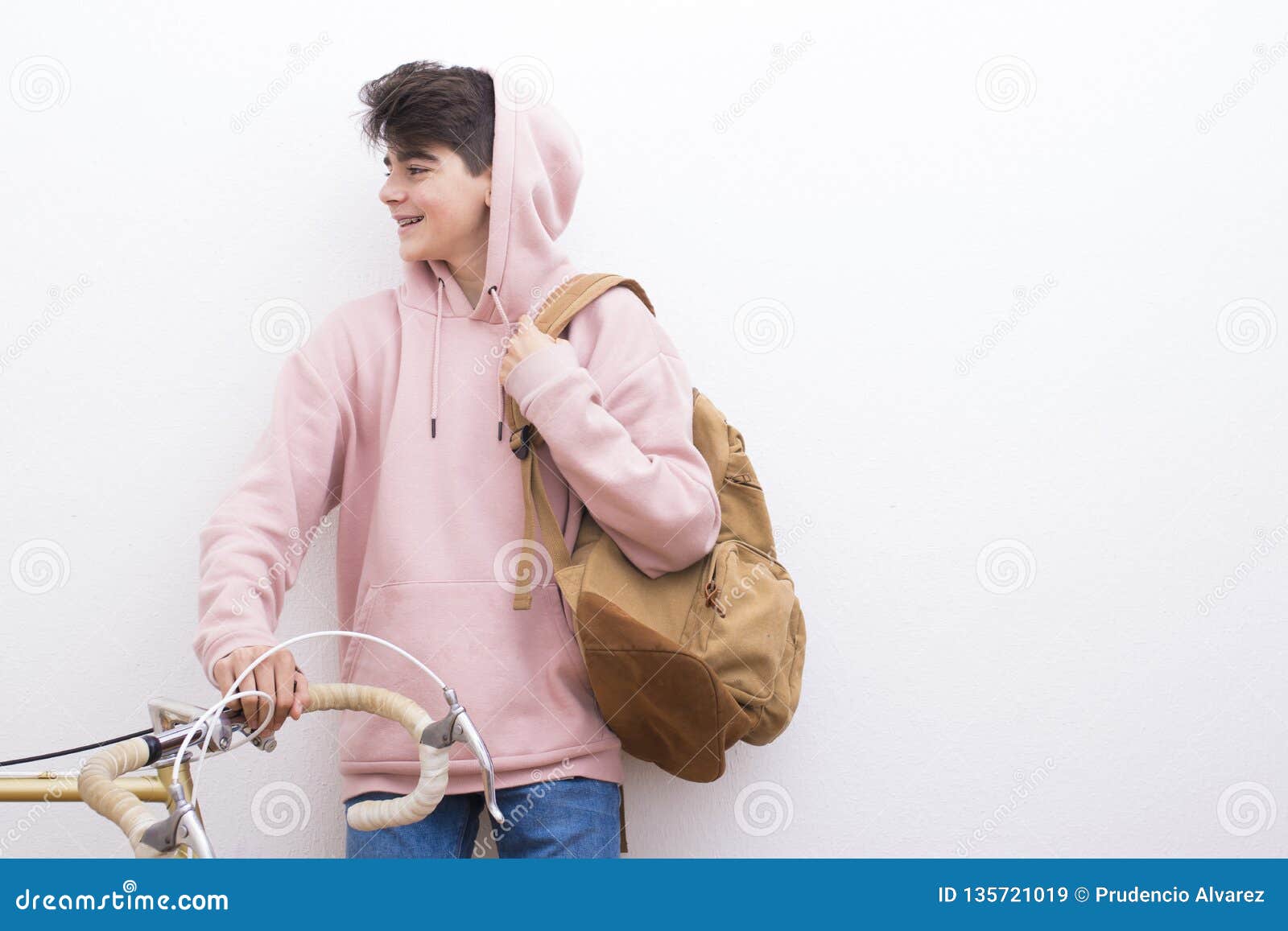 Young Student with Backpack and Bicycle Stock Image - Image of student ...
