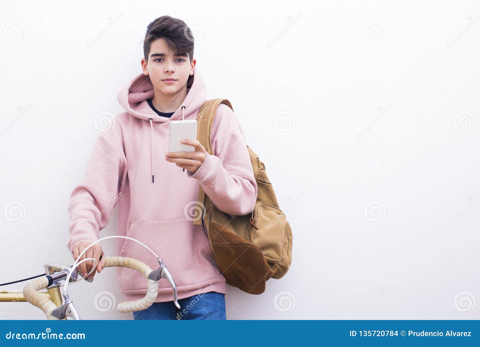 Young Student with Backpack and Bicycle Stock Photo - Image of handsome ...