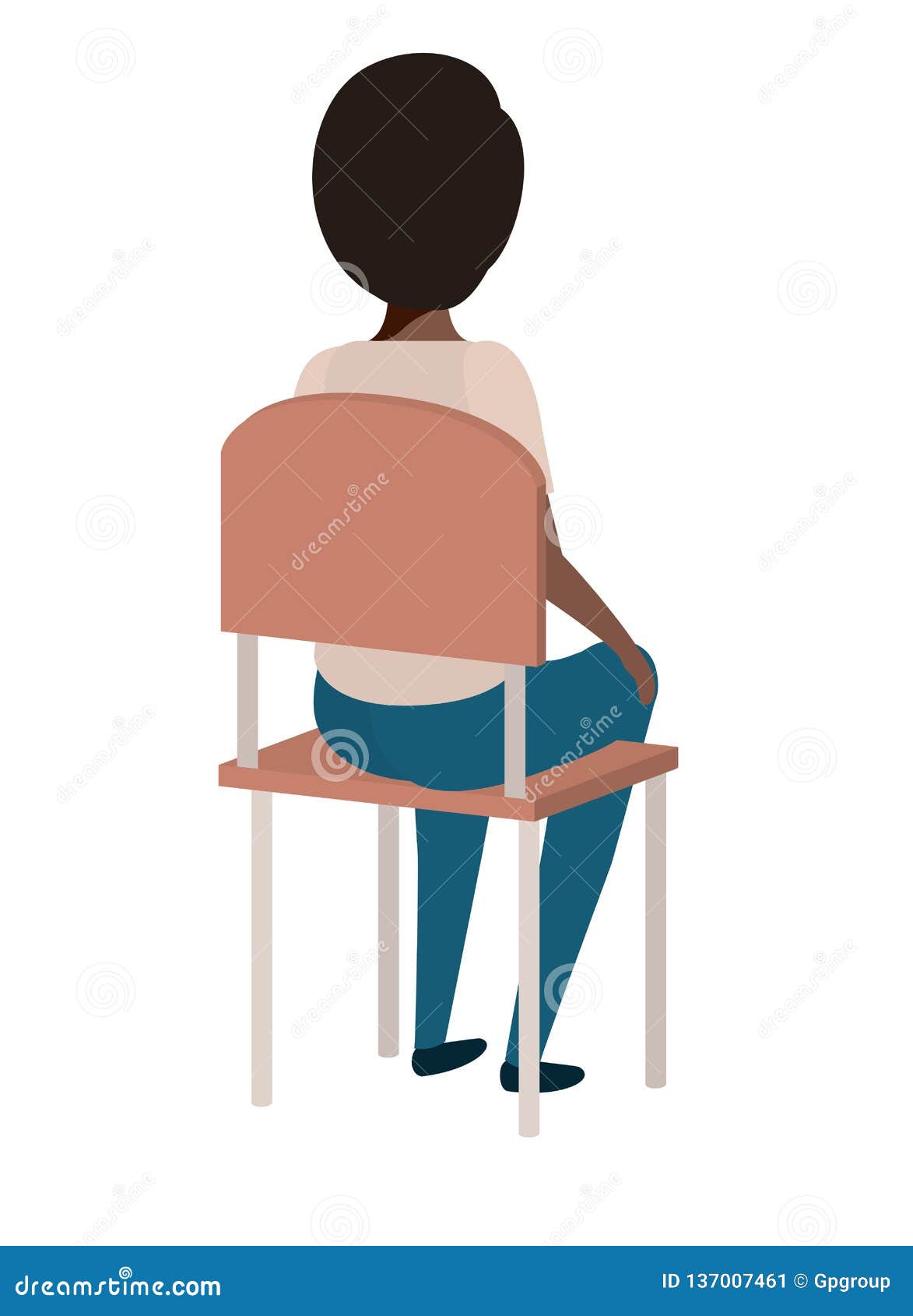 Young Student Black Boy Sitting in School Chair Stock Vector