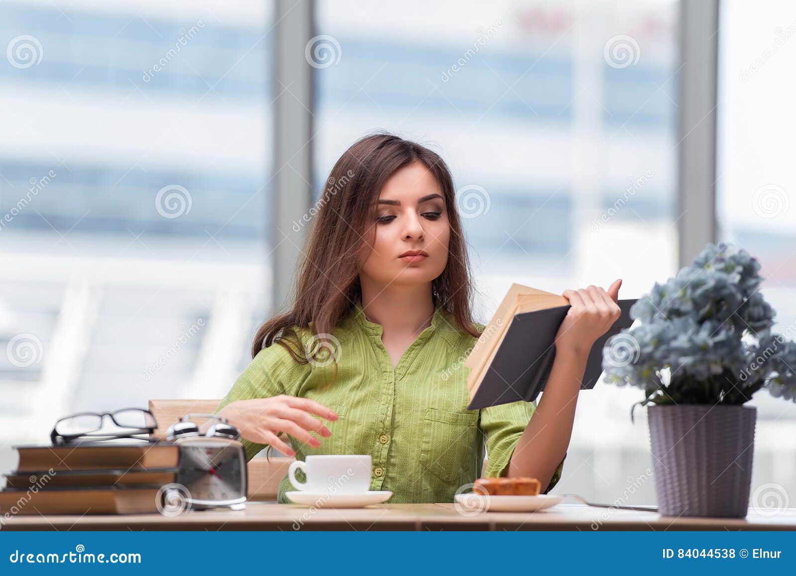 The Young Student Preparing for Exams Drinking Tea Stock Photo Image