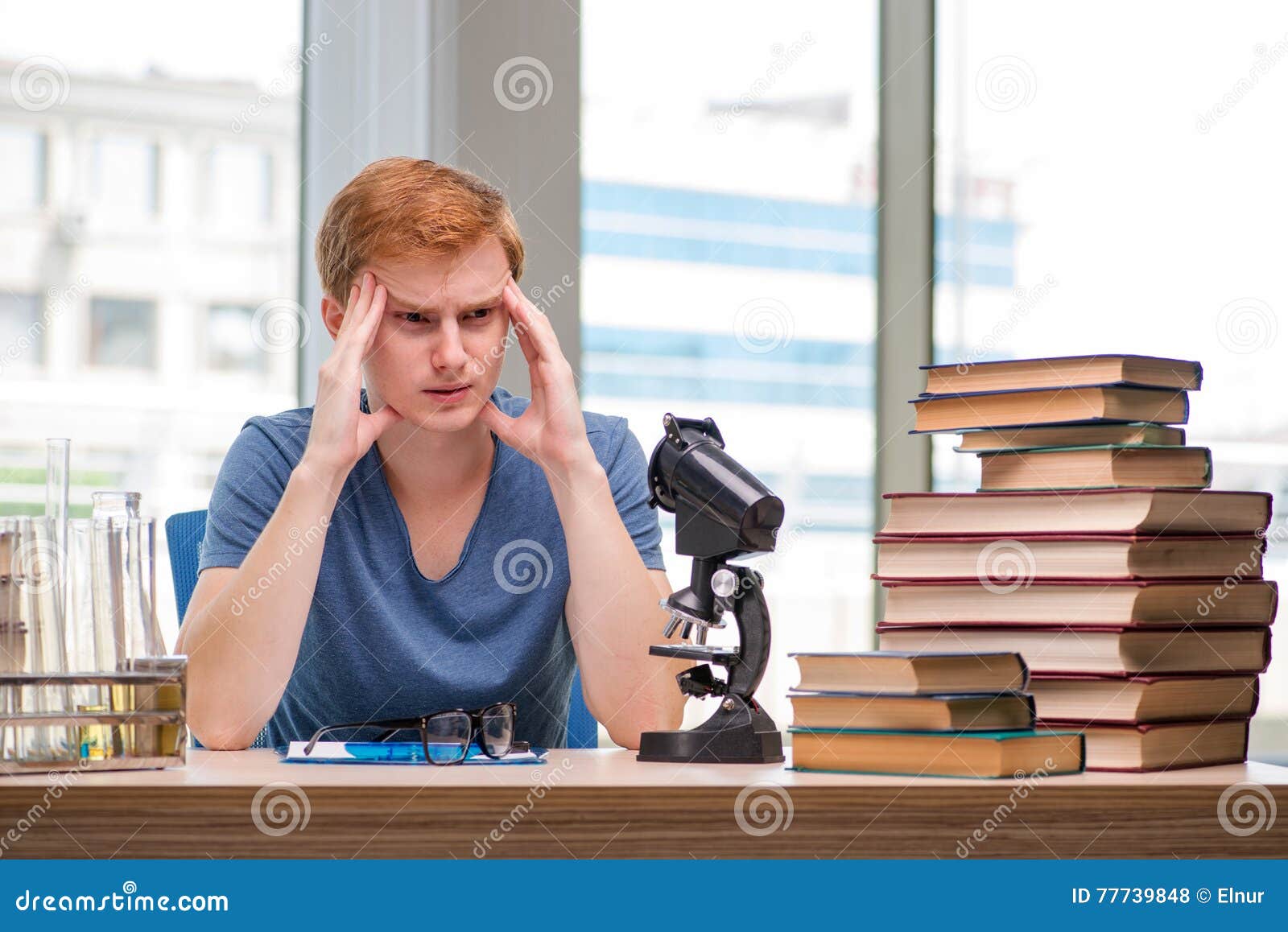 The Young Student Tired and Exhausted Preparing for Chemistry Exam