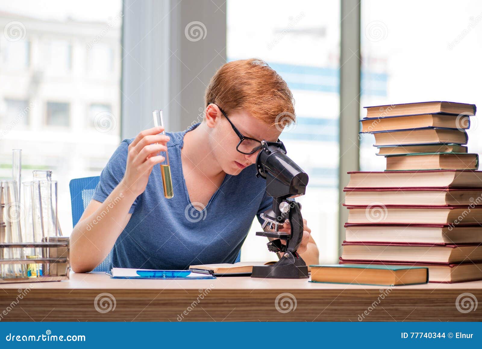 The Young Student Tired and Exhausted Preparing for Chemistry Exam