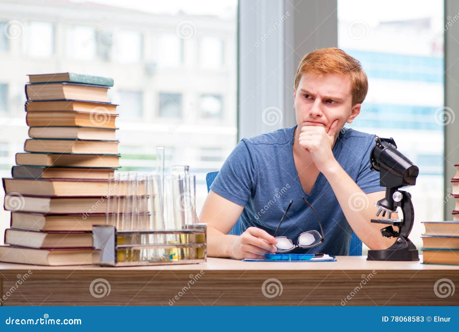 The Young Student Tired and Exhausted Preparing for Chemistry Exam