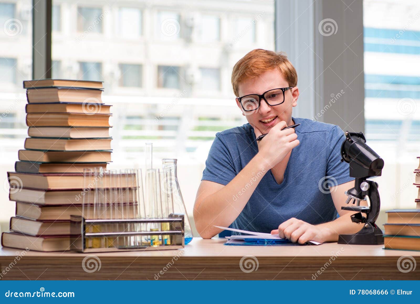 The Young Student Tired and Exhausted Preparing for Chemistry Exam