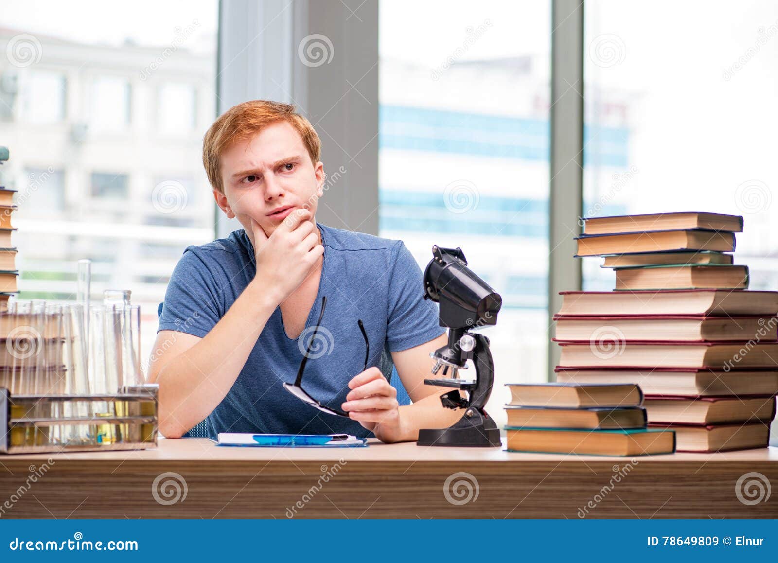 The Young Student Tired and Exhausted Preparing for Chemistry Exam