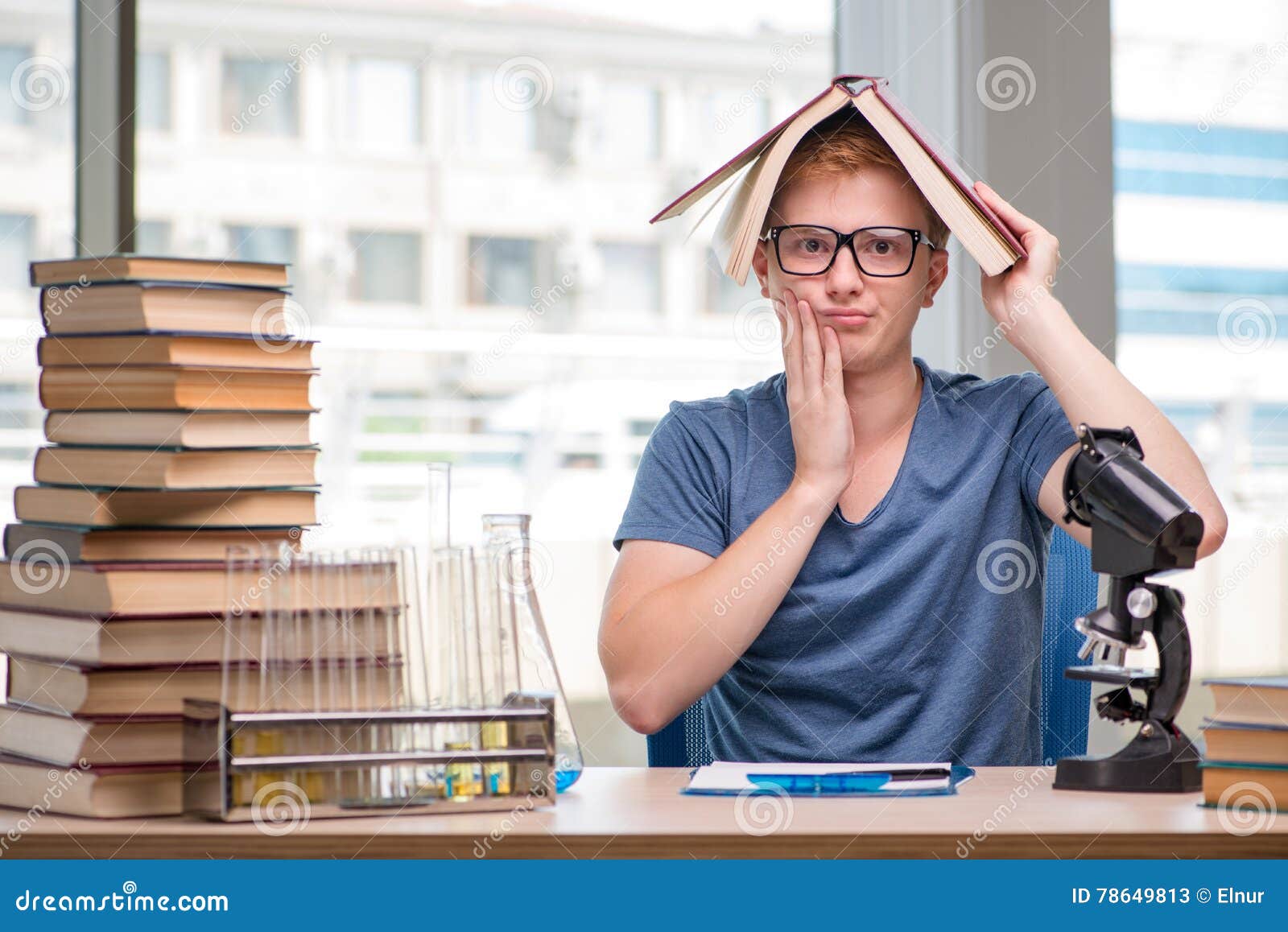 The Young Student Tired and Exhausted Preparing for Chemistry Exam