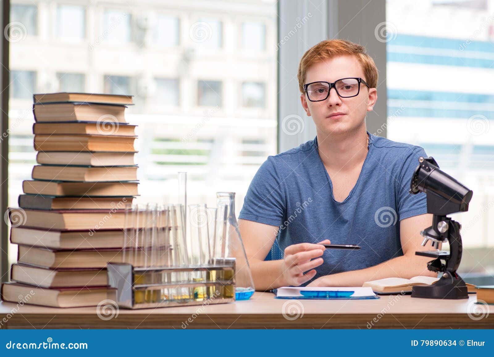 The Young Student Tired and Exhausted Preparing for Chemistry Exam