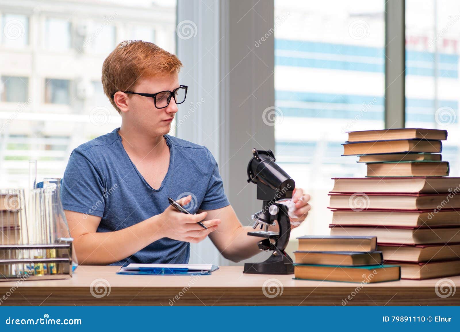 The Young Student Tired and Exhausted Preparing for Chemistry Exam