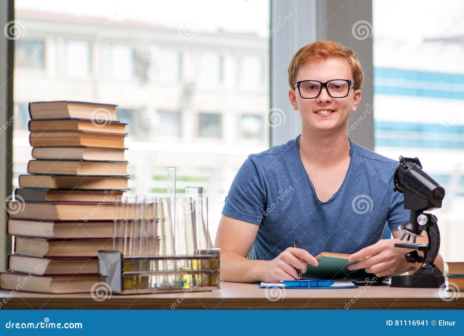 The Young Student Tired and Exhausted Preparing for Chemistry Exam