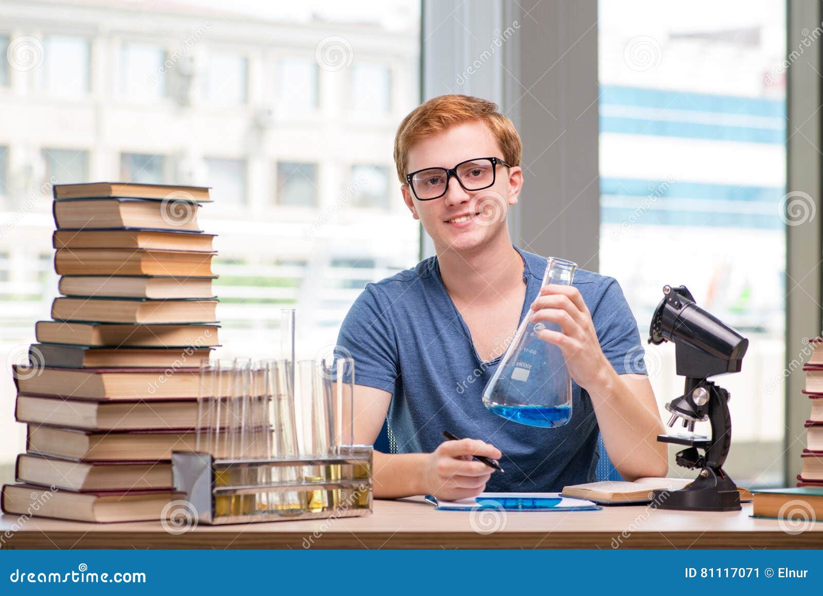 The Young Student Tired and Exhausted Preparing for Chemistry Exam