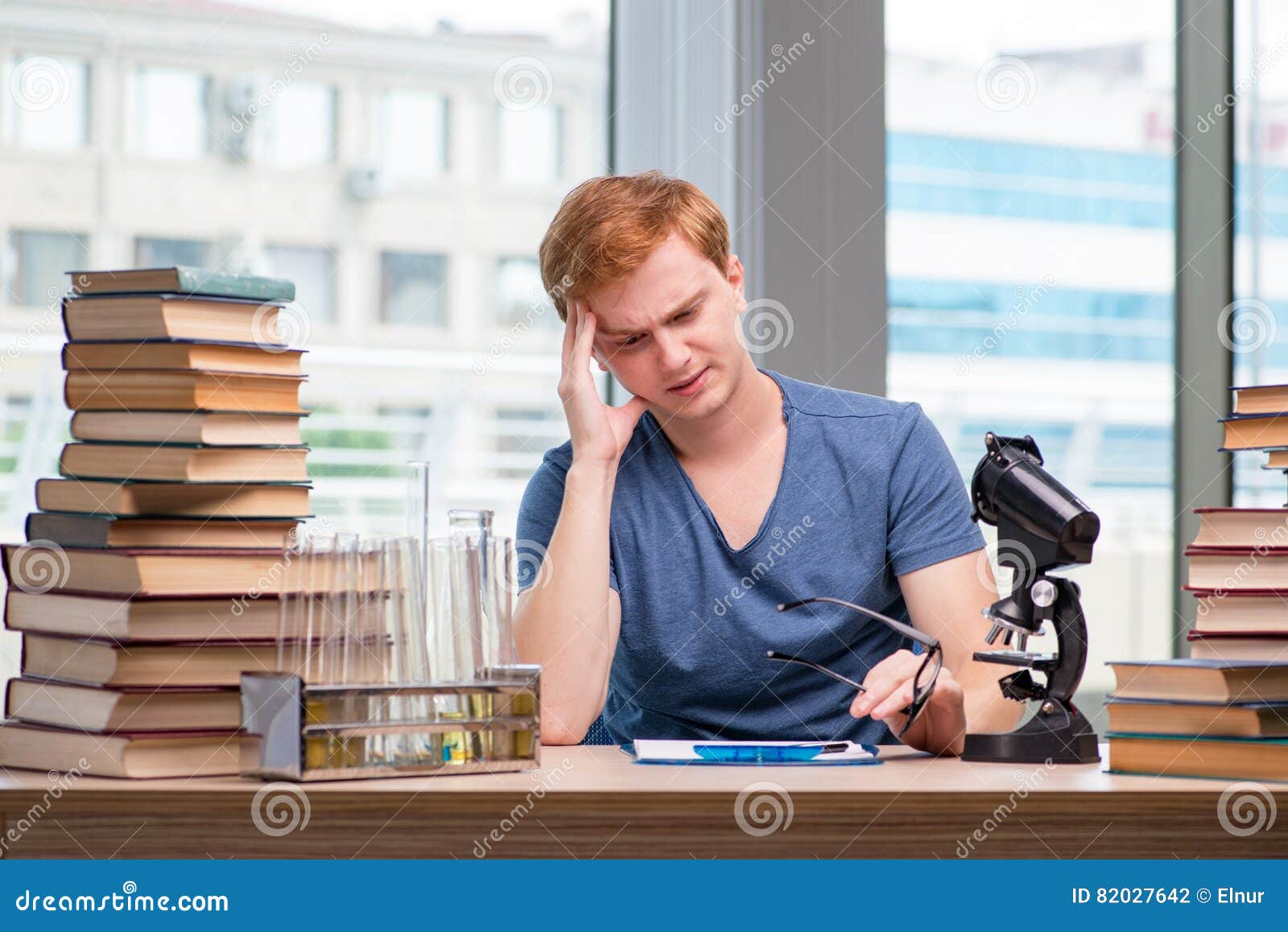 The Young Student Tired and Exhausted Preparing for Chemistry Exam