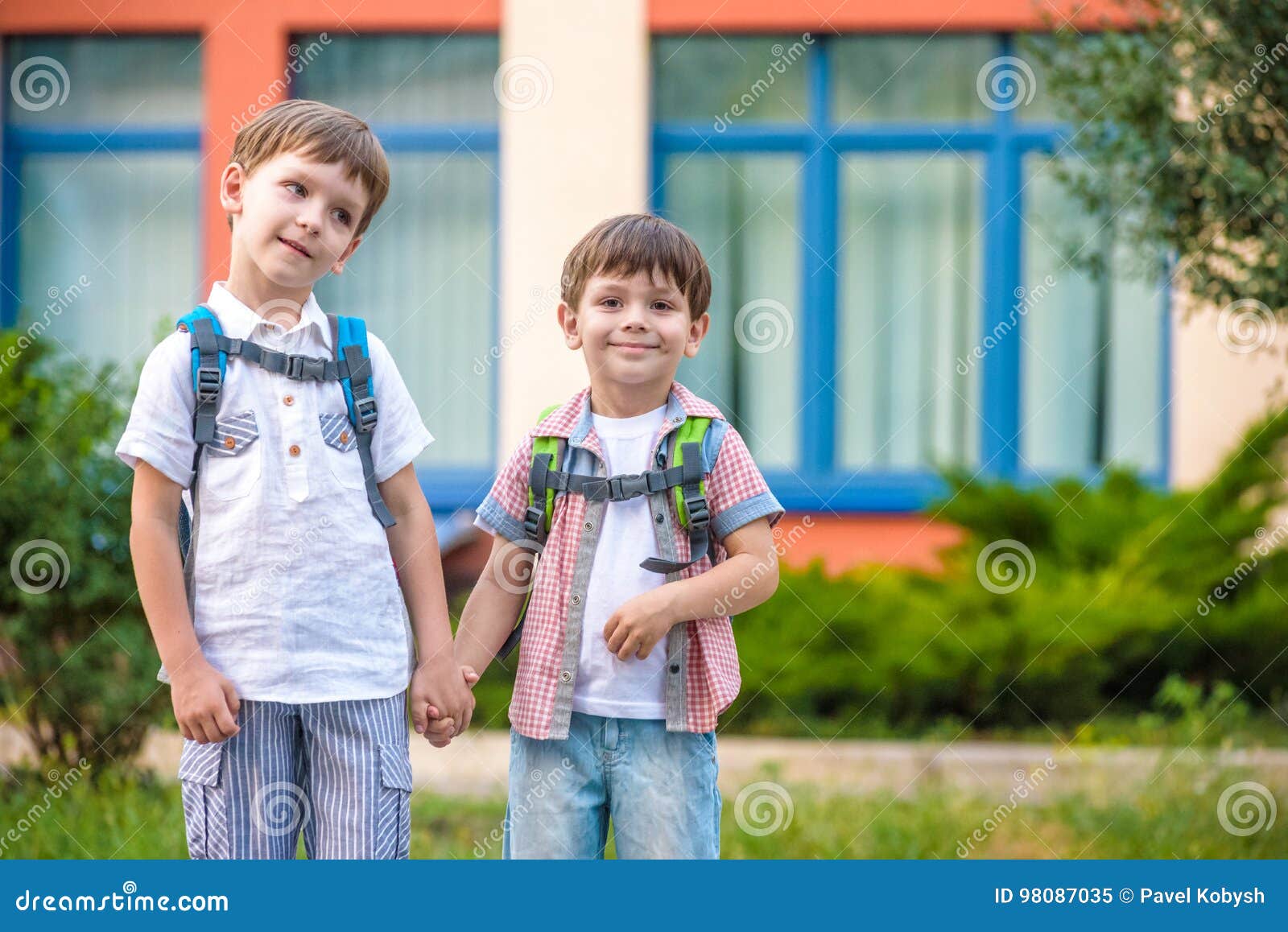 Young Students, Two Sibling Brothers, Going To School