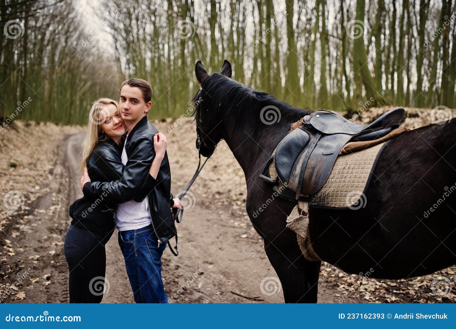 Young Stylish Couple Riding on Horses Stock Image - Image of girl ...