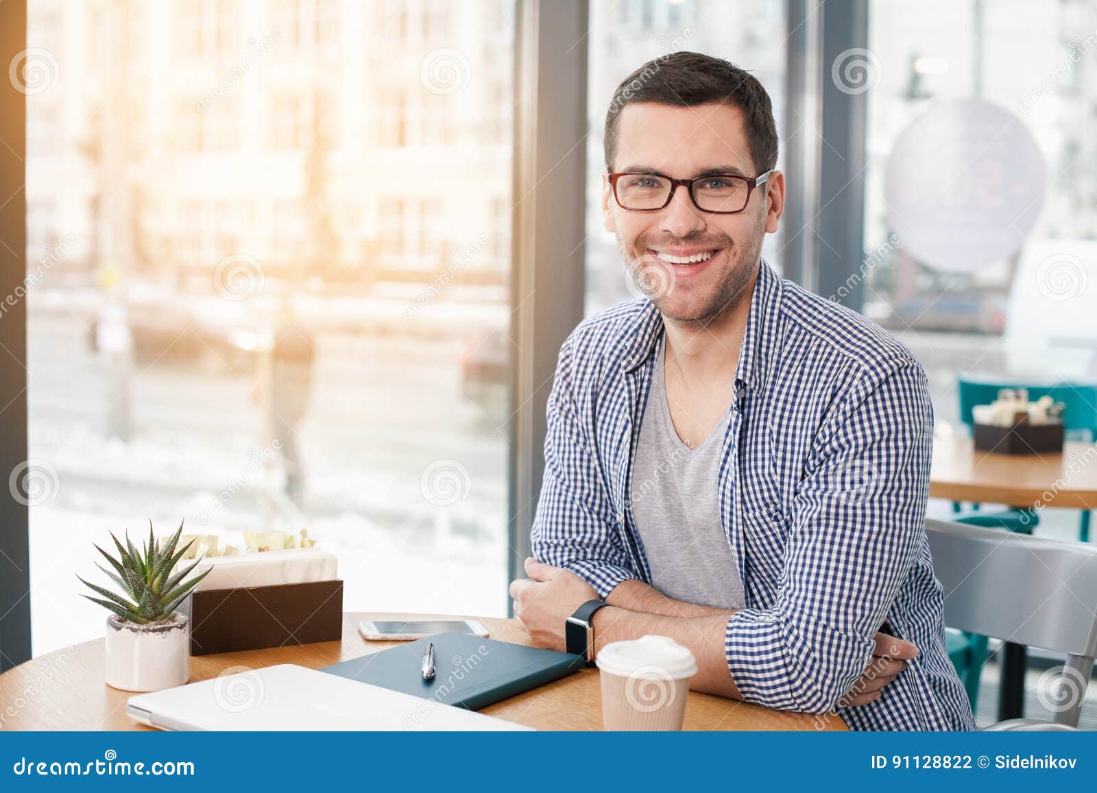 Young stylish man in cafe stock photo. Image of breakfast - 91128822