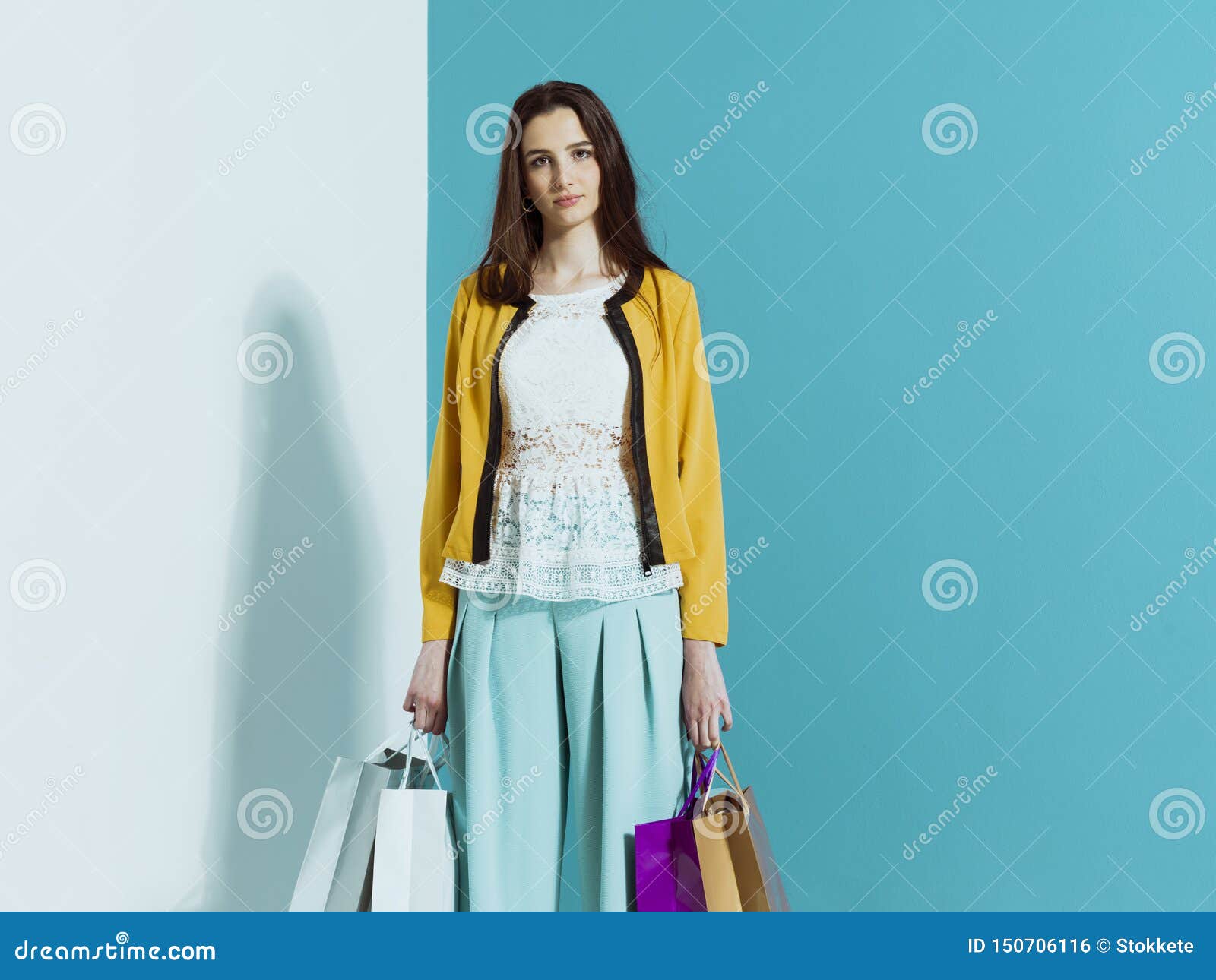 Young Stylish Woman with Shopping Bags Stock Photo - Image of customer ...