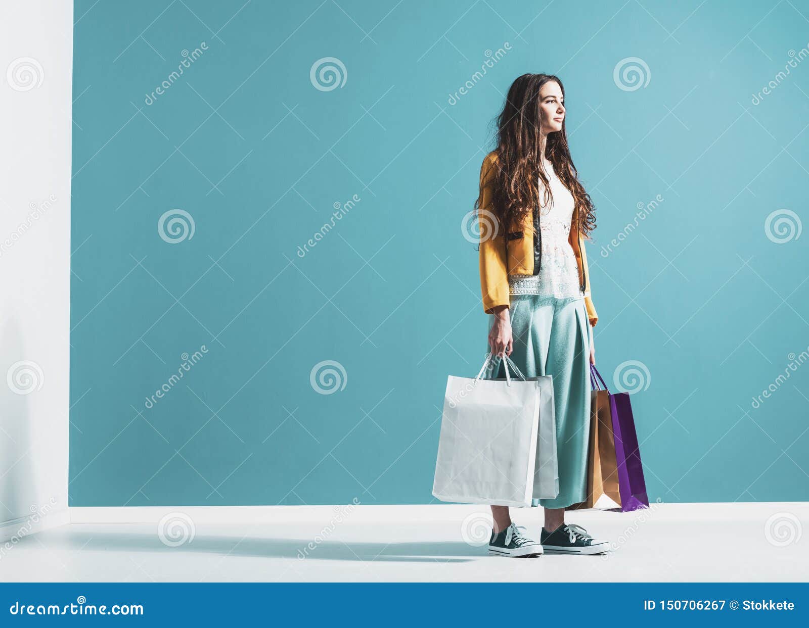 Young Stylish Woman with Shopping Bags Stock Image - Image of lots ...